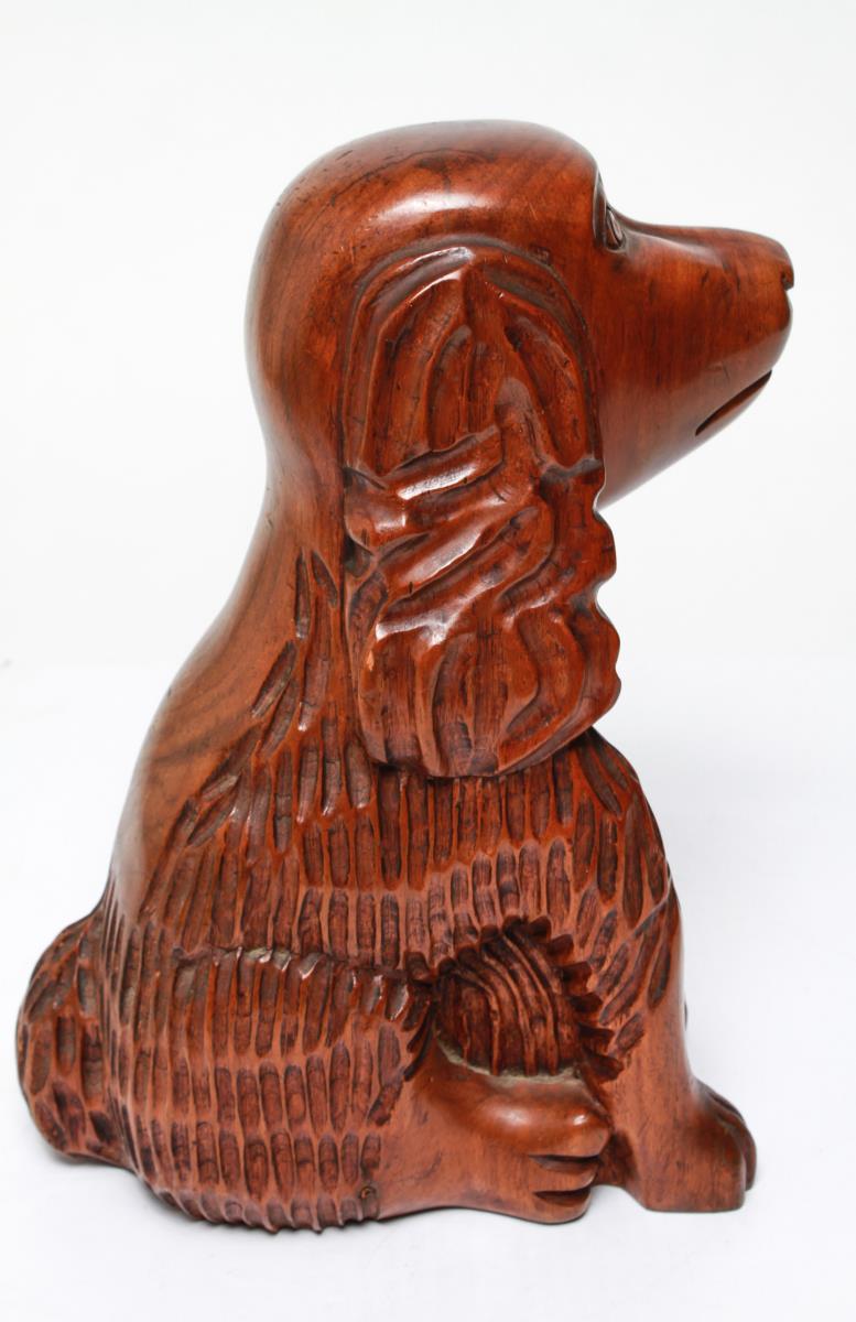 Wood American Folk Art Hand Carved Cocker Spaniel Dog Sculpture