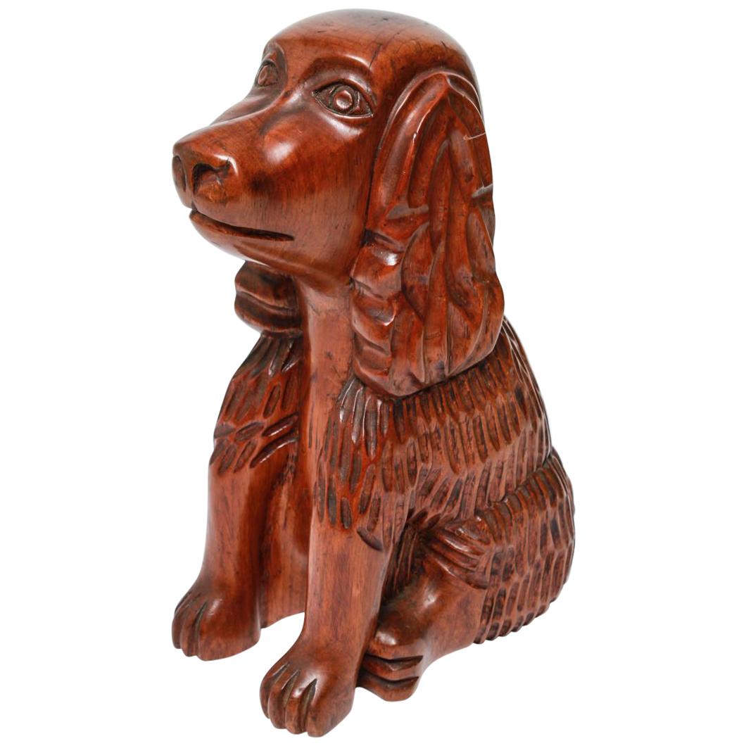 American Folk Art Hand Carved Cocker Spaniel Dog Sculpture