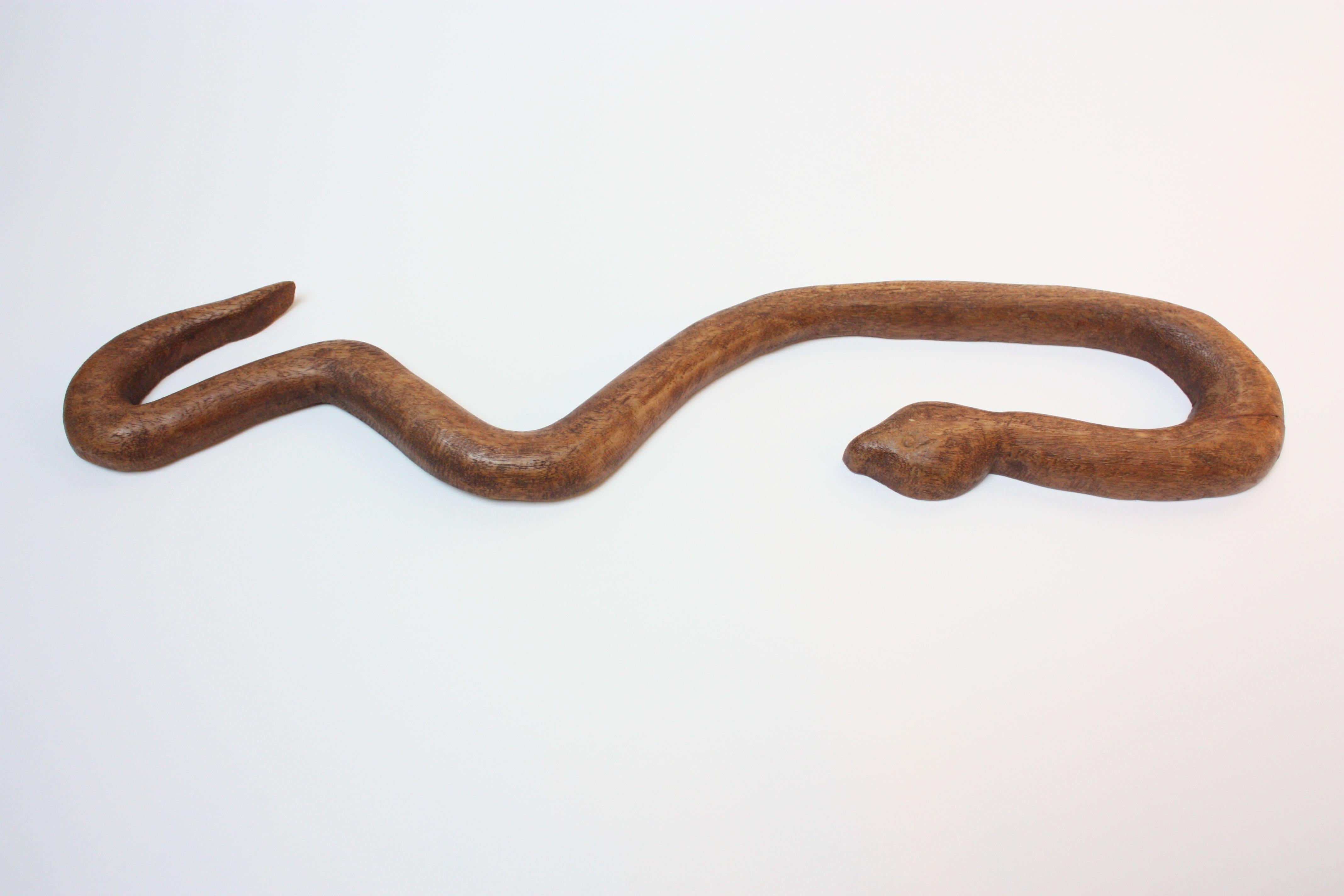Primitive American Folk Art Hand-Carved Wooden Snake