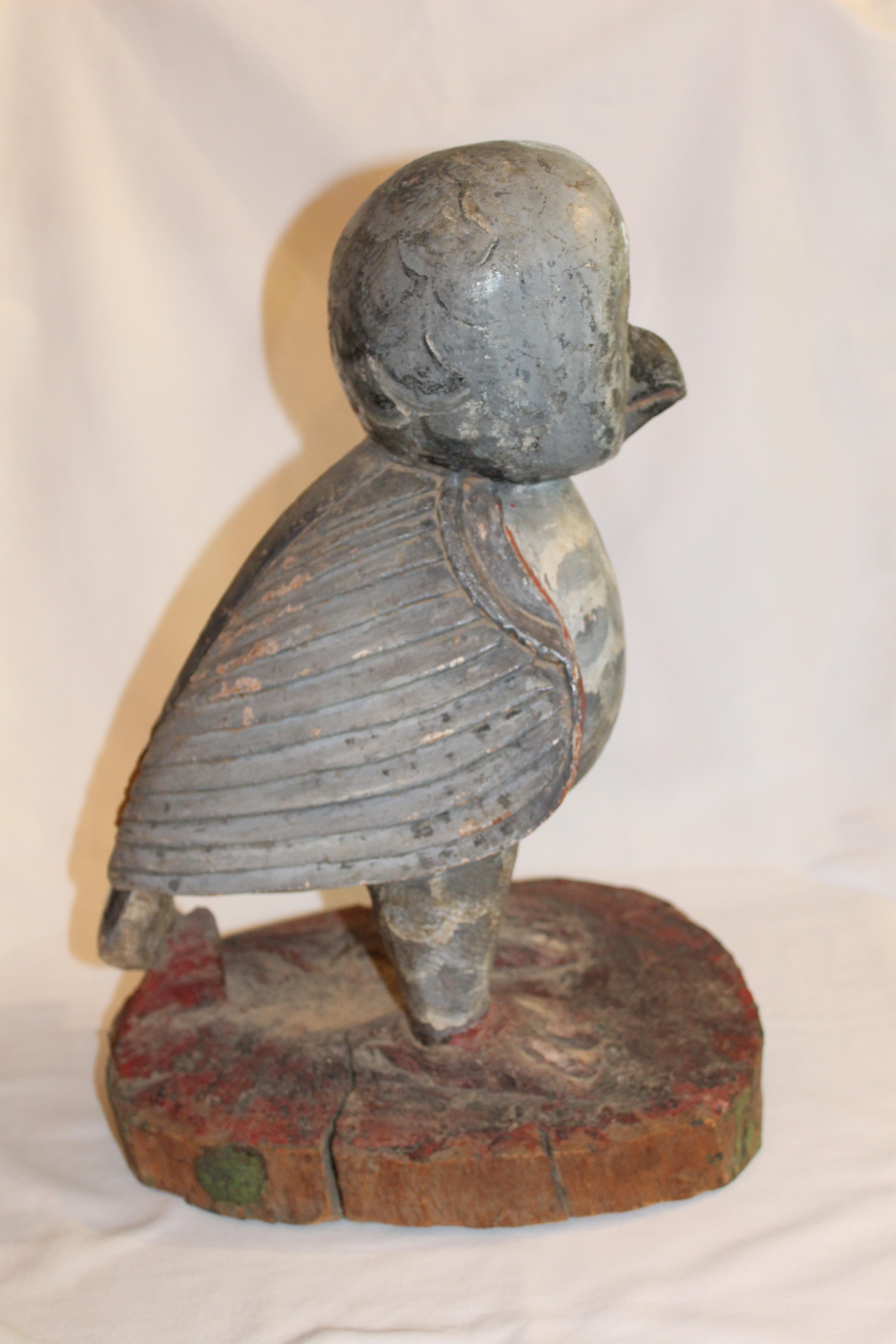 American Folk Art - Hand Crafted  Wooden Owl Statuette 15'' tall  For Sale 8