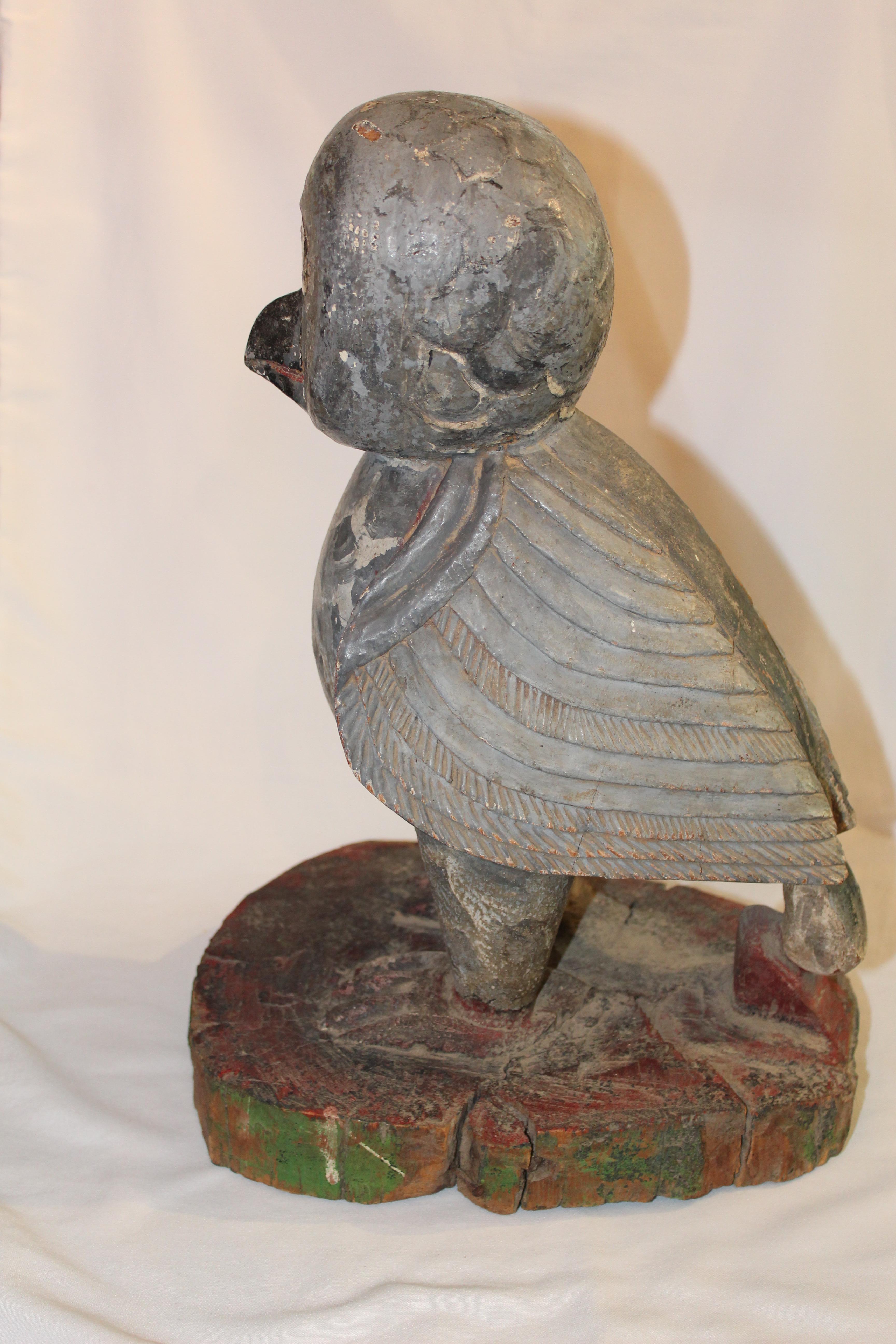 American Folk Art - Hand Crafted  Wooden Owl Statuette 15'' tall  For Sale 10