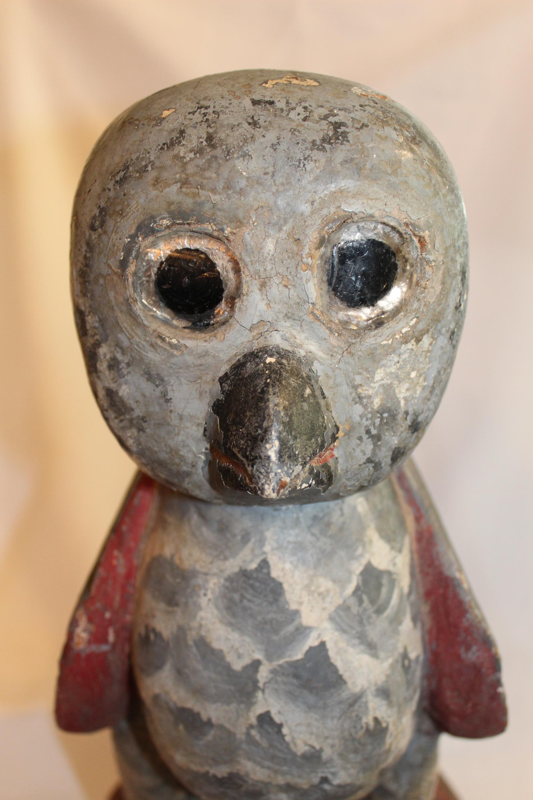 American Folk Art - Hand Crafted  Wooden Owl Statuette 15'' tall  For Sale 15