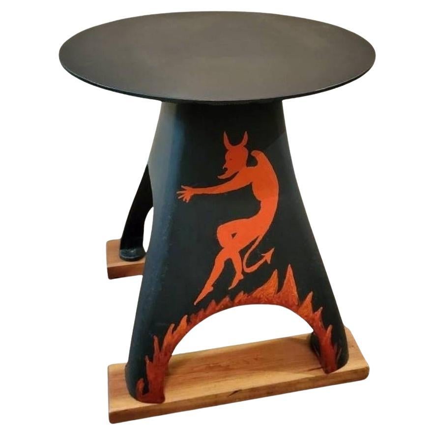 Industrial Blacksmith Anvil Stand Now Folk Art Painted Iron End Table or Stool For Sale