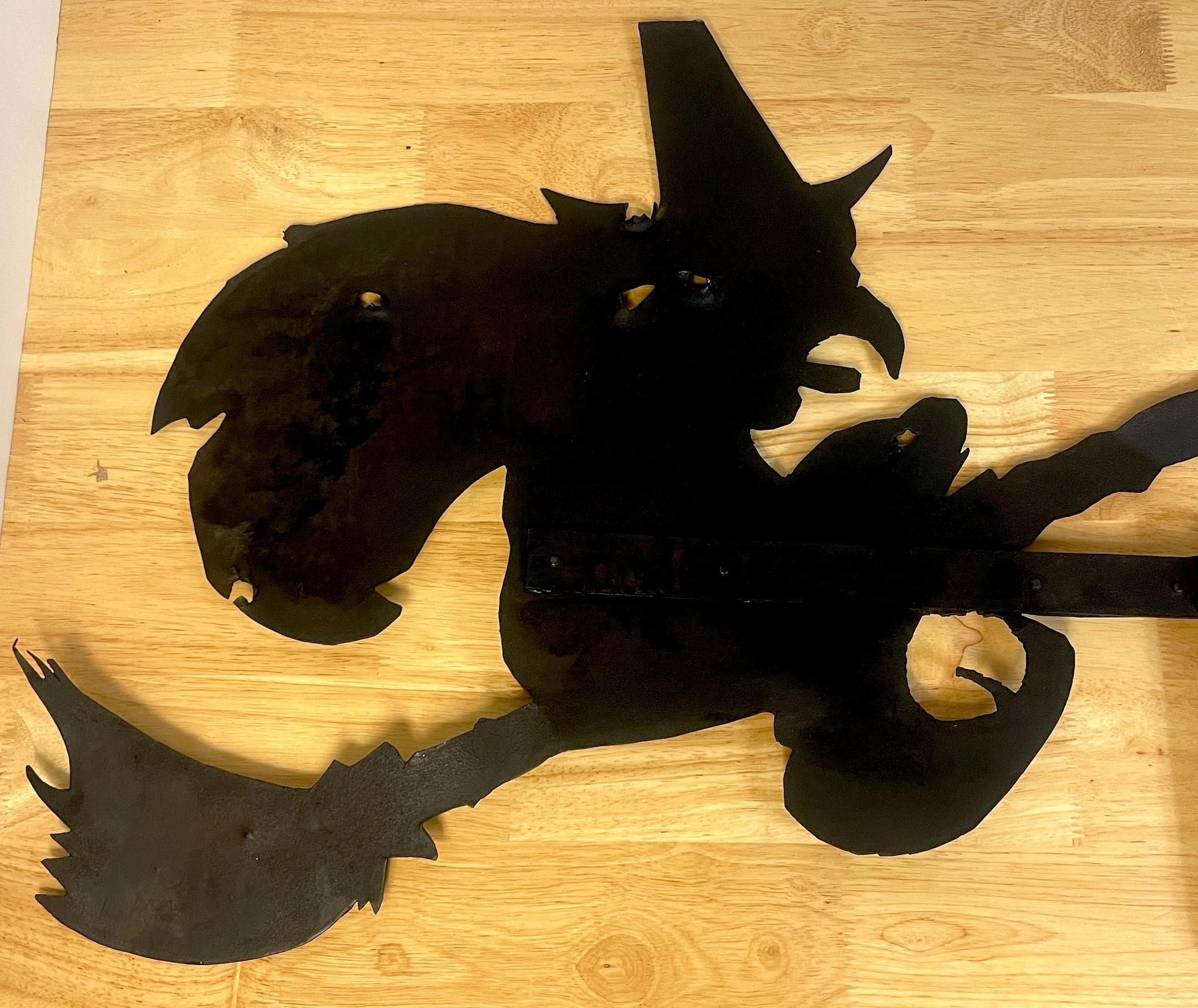 American Folk Art Iron Flying Witch & Bat Motif Weathervane, Museum Mounted 4
