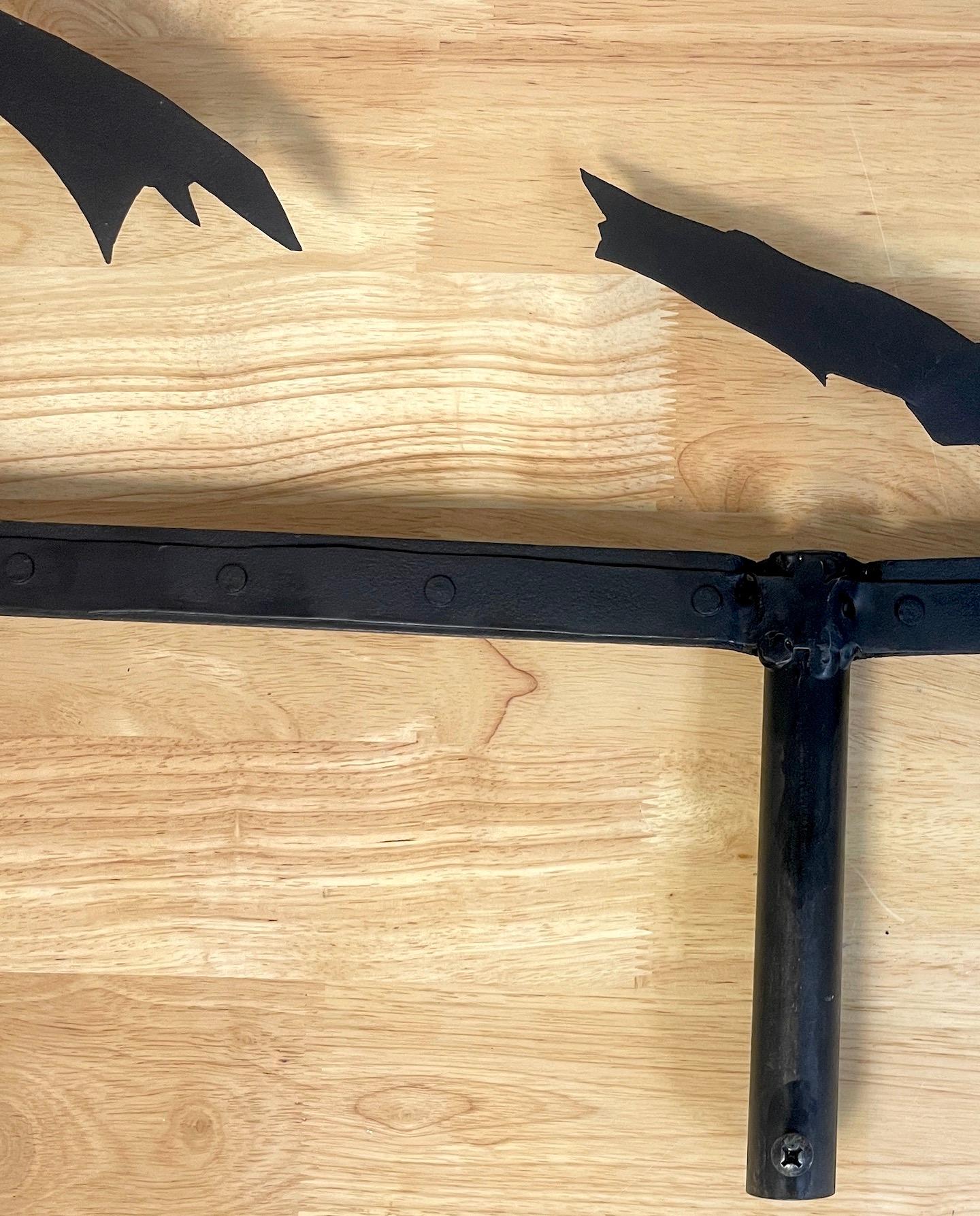 American Folk Art Iron Flying Witch & Bat Motif Weathervane, Museum Mounted 6