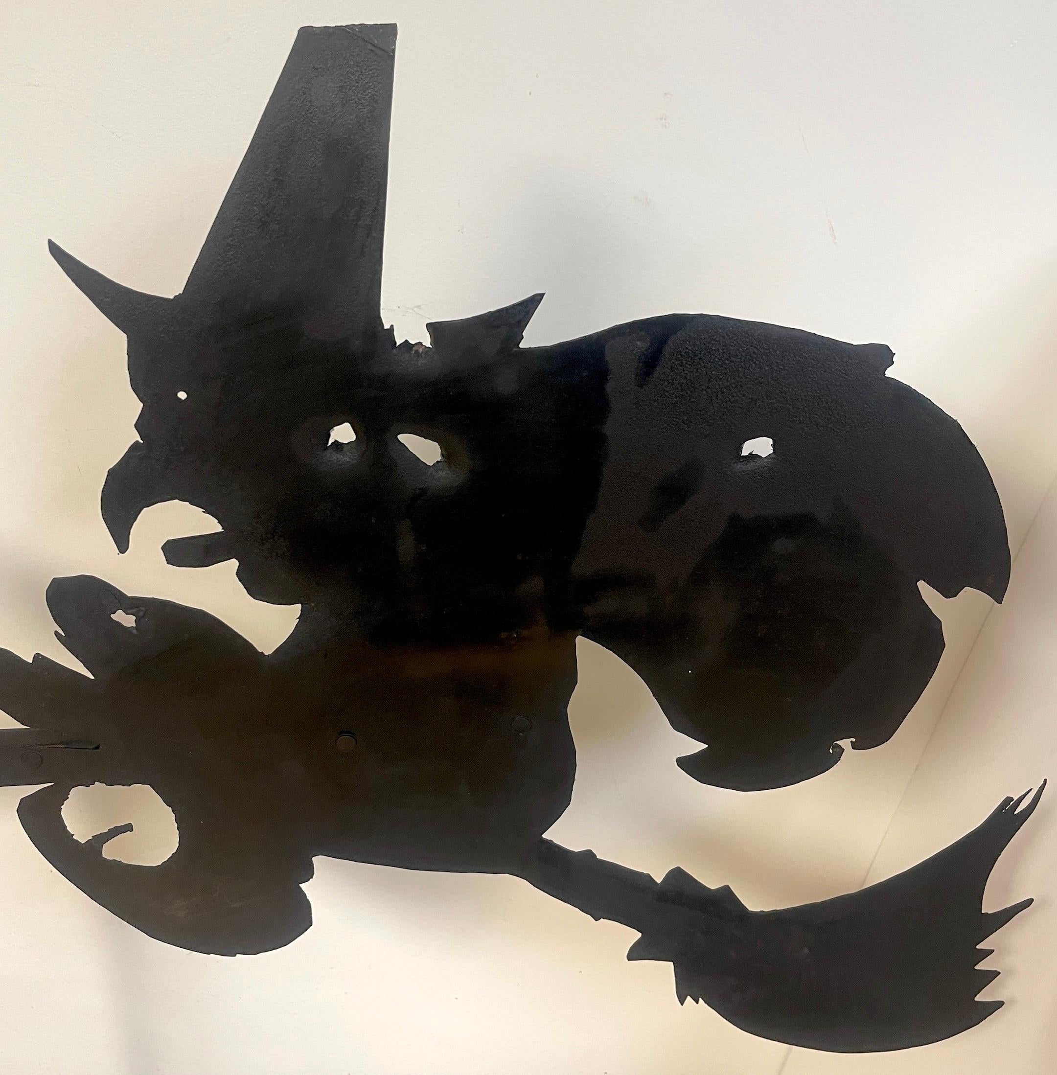 Artisanat Girouette en fer à motif de chauve-souris et de sorcière volante d'art populaire américain, montée sur un musée