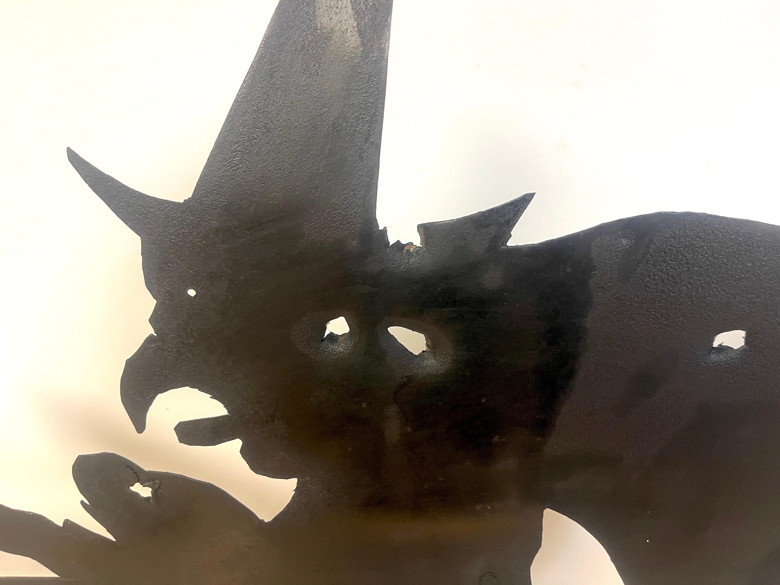 American Folk Art Iron Flying Witch & Bat Motif Weathervane, Museum Mounted In Good Condition In West Palm Beach, FL