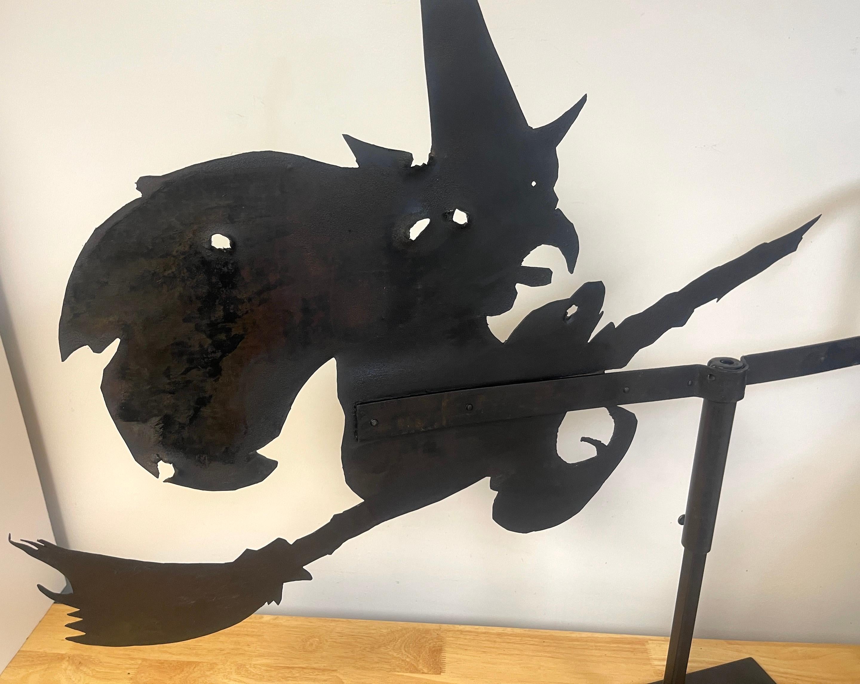 American Folk Art Iron Flying Witch & Bat Motif Weathervane, Museum Mounted 1