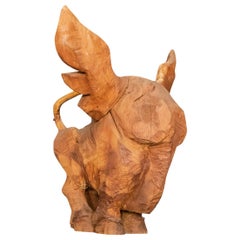 Vintage American Folk Art Large Carved Wood Elephant or Donkey