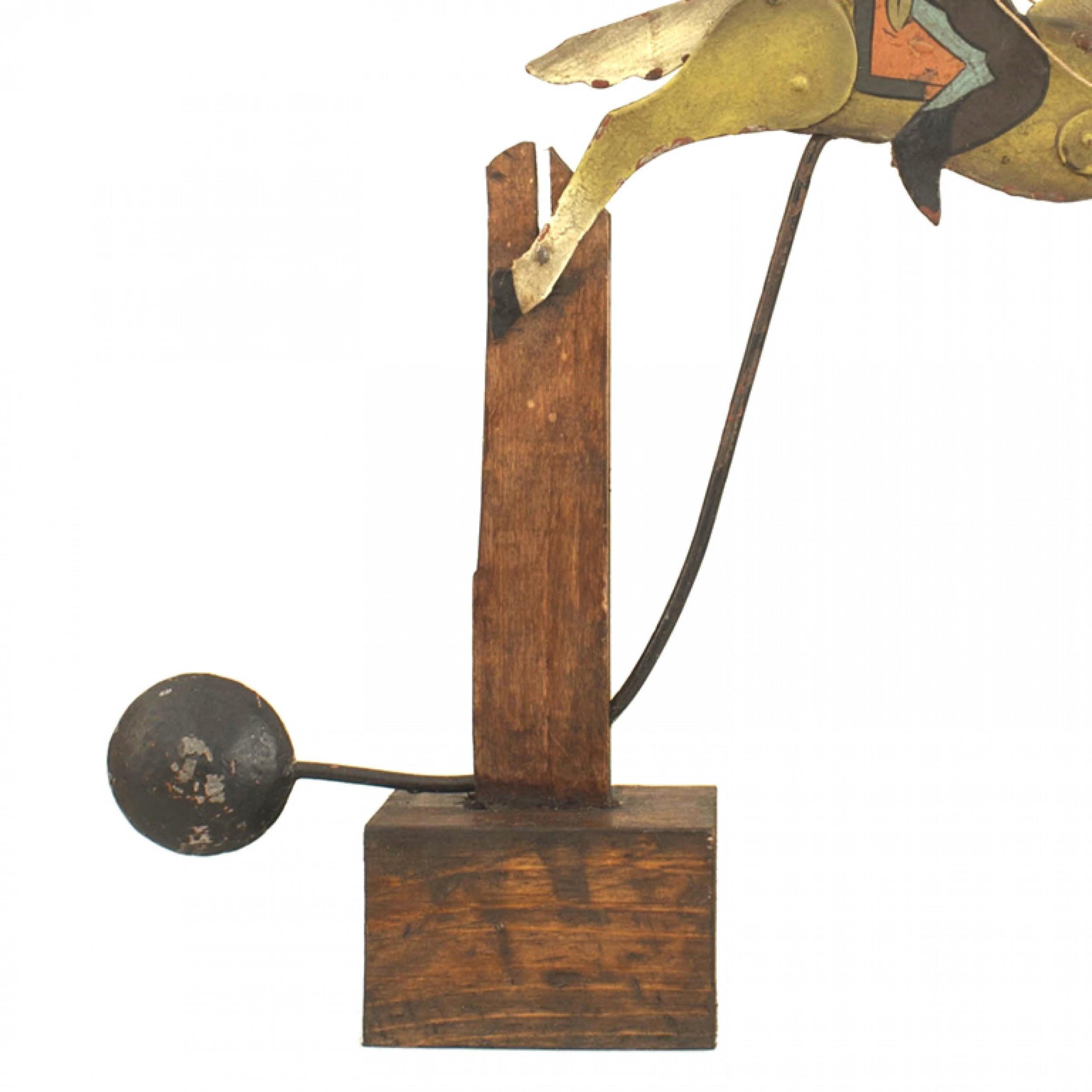 American Folk Art Mechanical Cowboy Decoration In Good Condition For Sale In Queens, NY