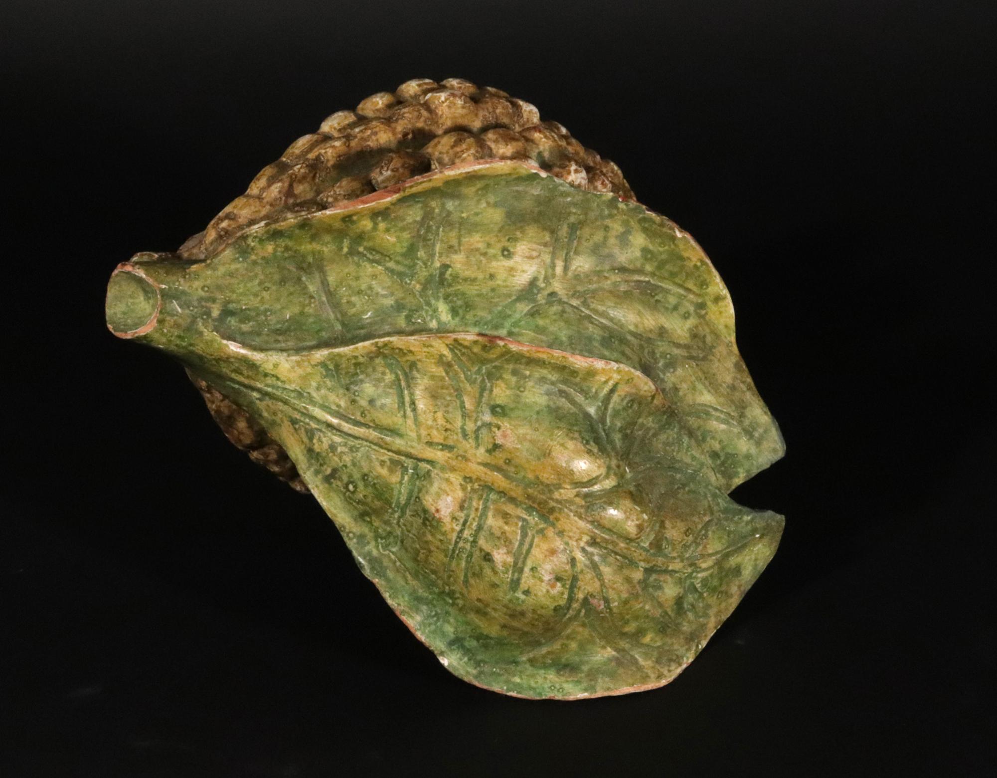 Modello di arte popolare americana di un baccello di cacao e delle sue foglie 7