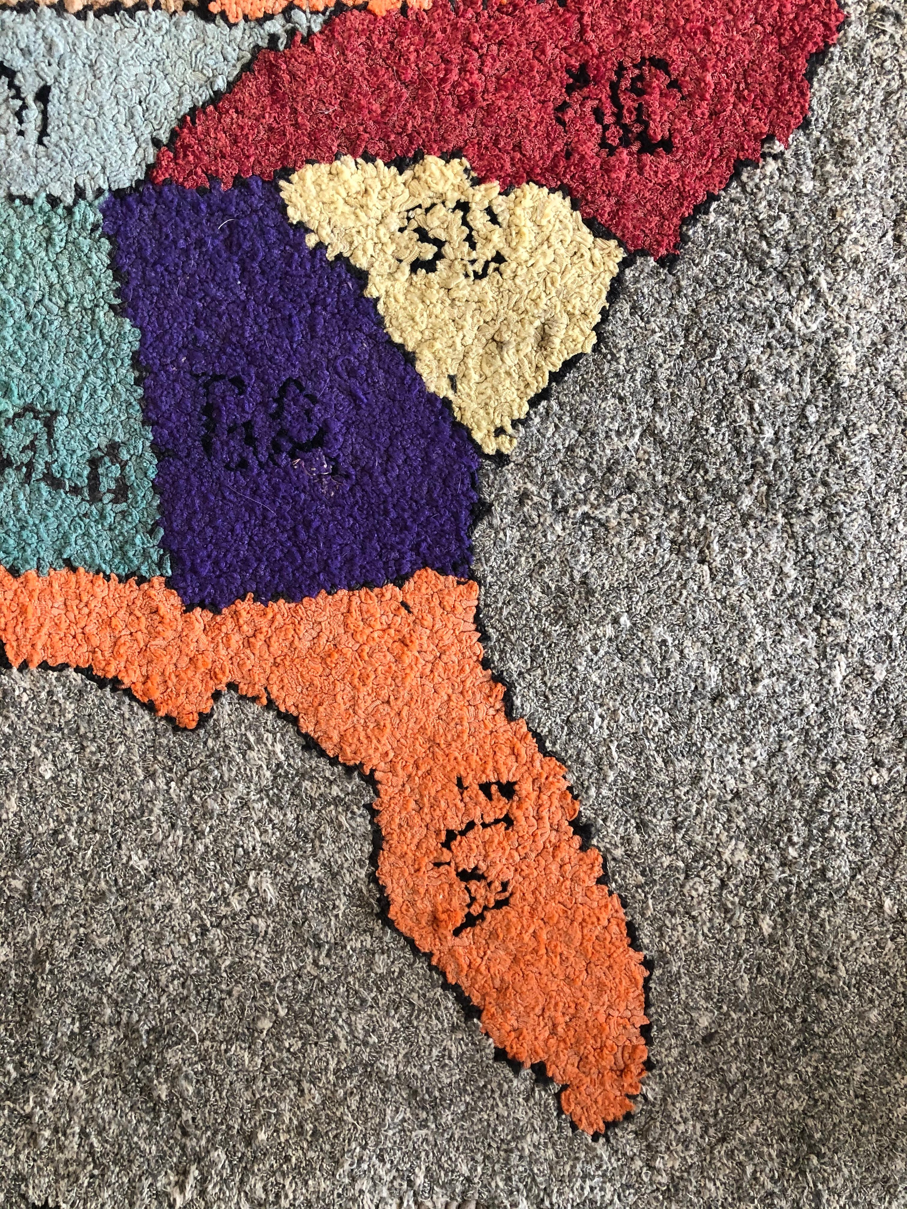 American Folk Art Multicolored Hooked Rug of the Continental United States In Good Condition In Essex, MA