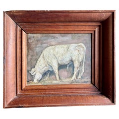 American Folk Art Oil Painting of a White Cow or Bull Signed Graves Dated 1931