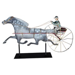 American Folk Art Painted Metal Horse & Sulky Weathervane