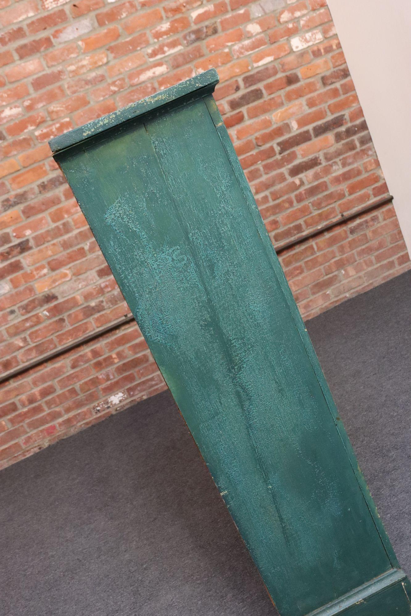 American Folk Art Painted Pine Teal Bookcase on Casters with Removable Shelves For Sale 5