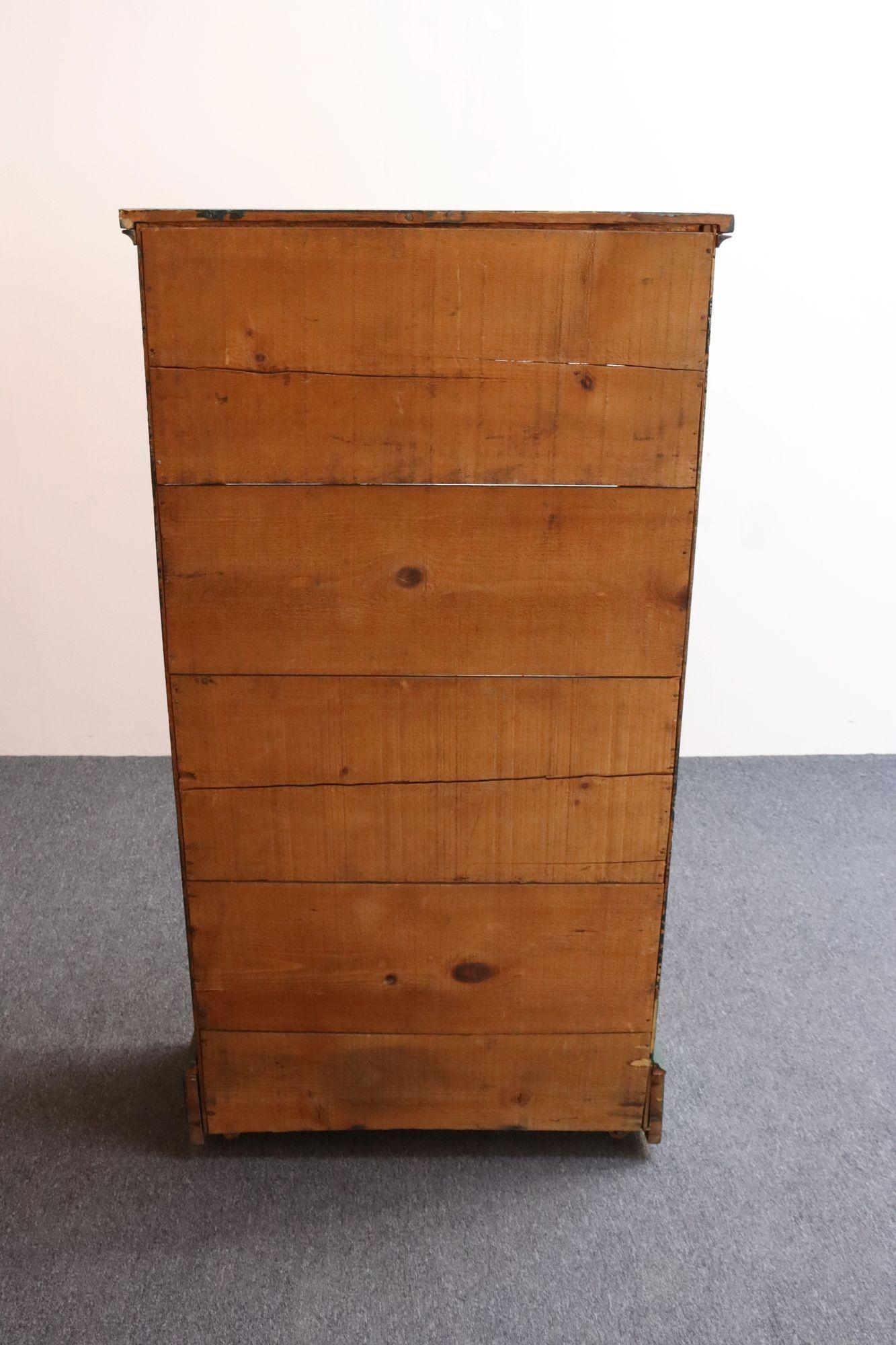 American Folk Art Painted Pine Teal Bookcase on Casters with Removable Shelves For Sale 4