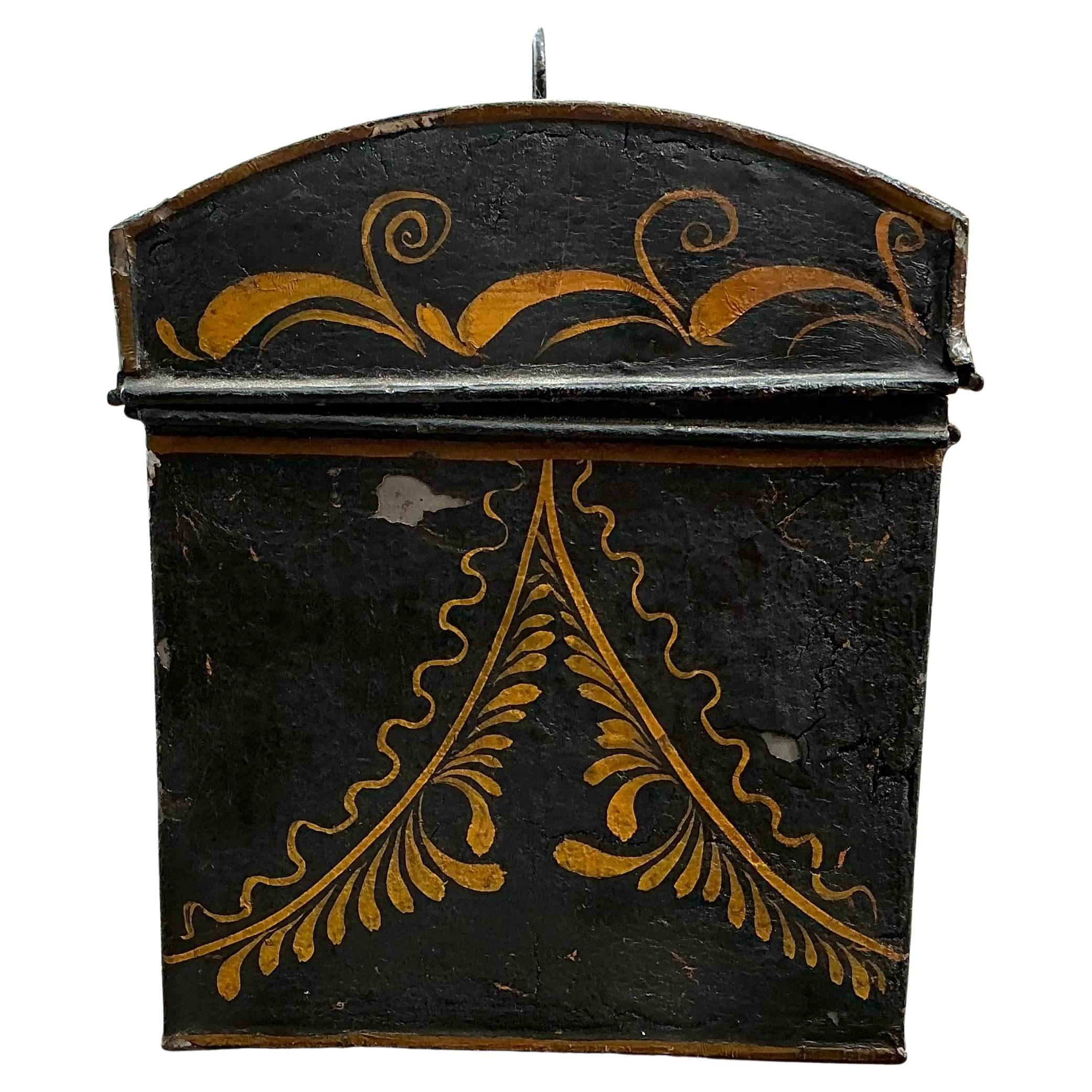 19th Century American Folk Art Painted Toleware Tin Box For Sale