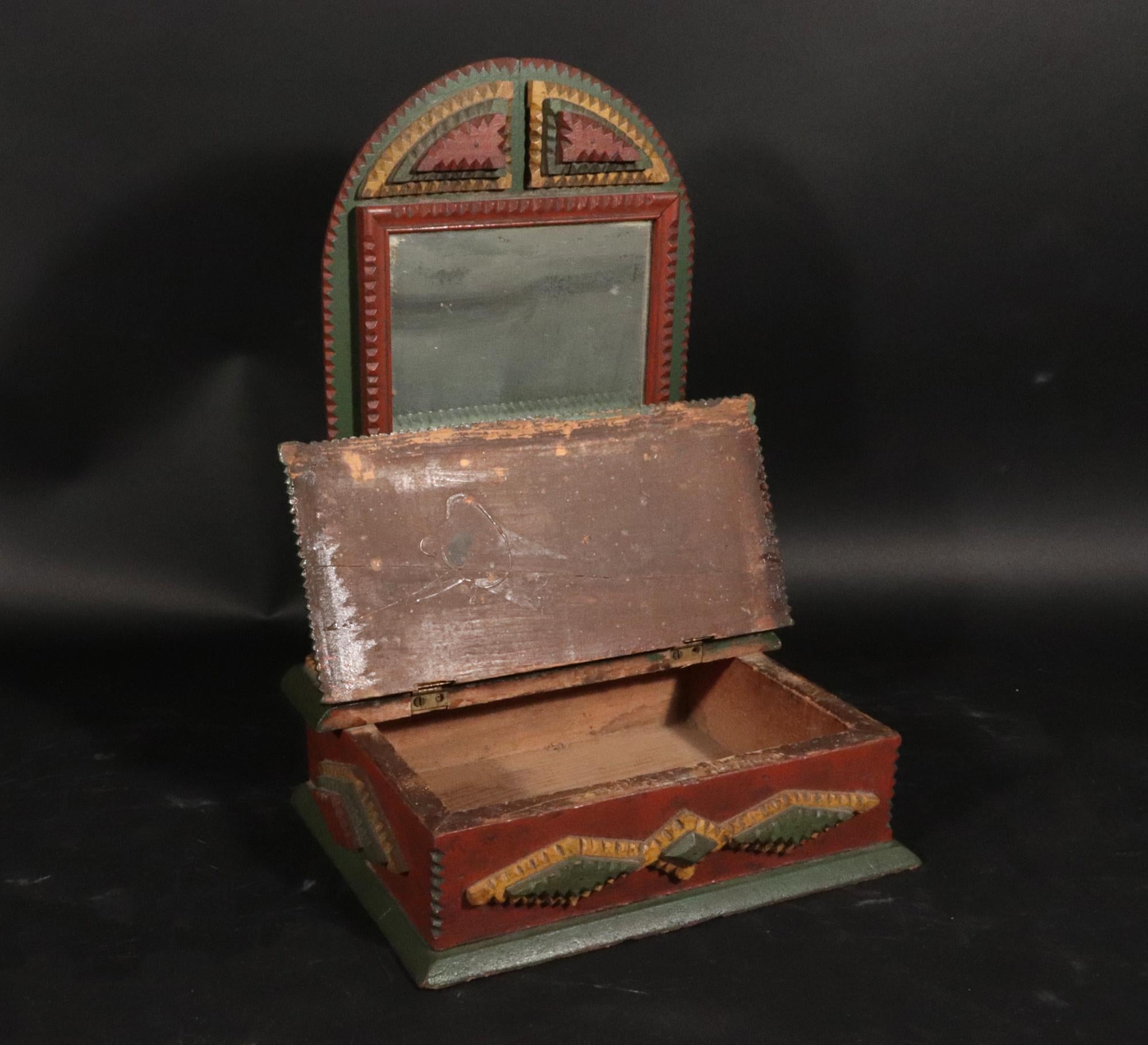 Miroir de rasage et socle de l'art populaire américain peint par Tramp Art en vente 3