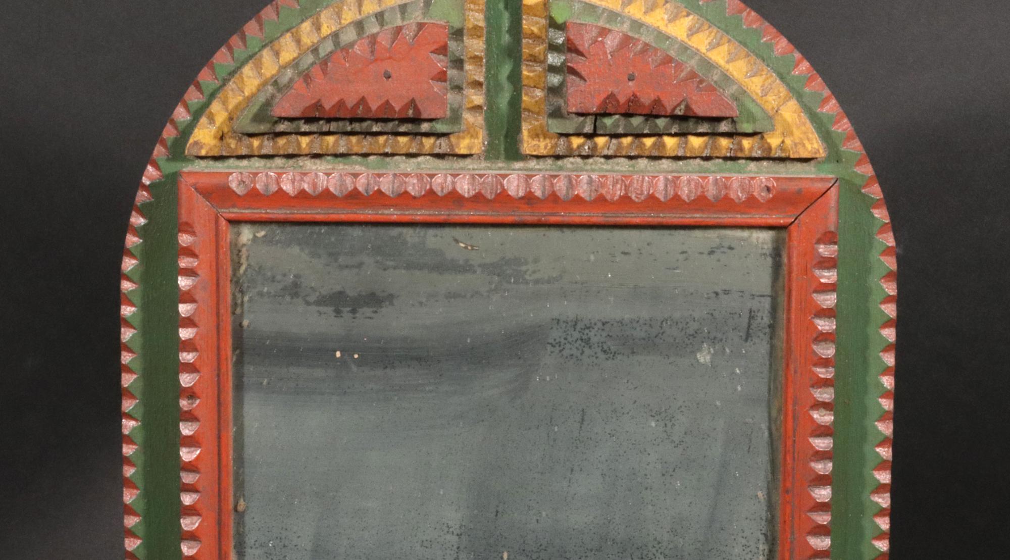 Artisanat Miroir de rasage et socle de l'art populaire américain peint par Tramp Art en vente
