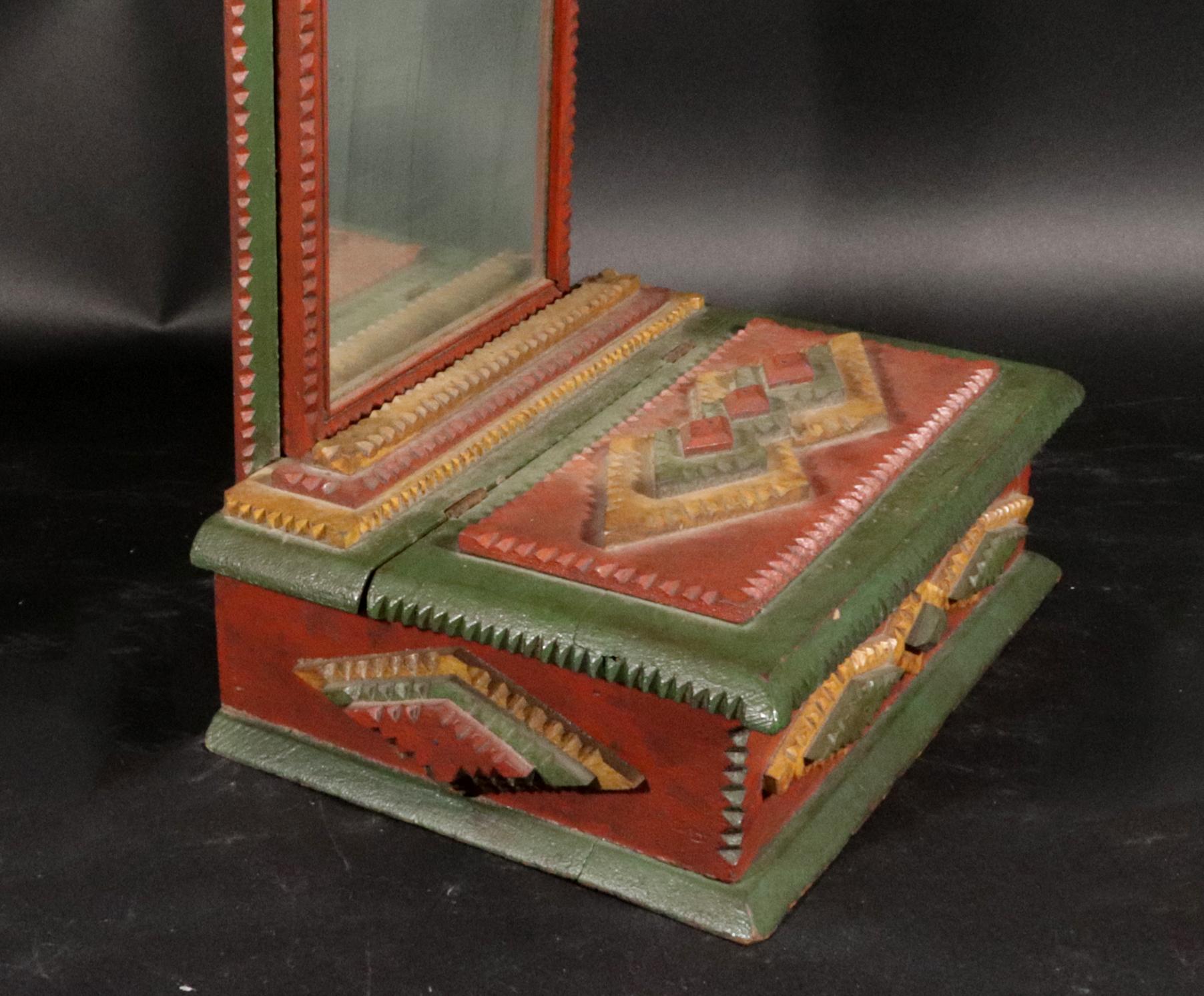 Miroir de rasage et socle de l'art populaire américain peint par Tramp Art en vente 1