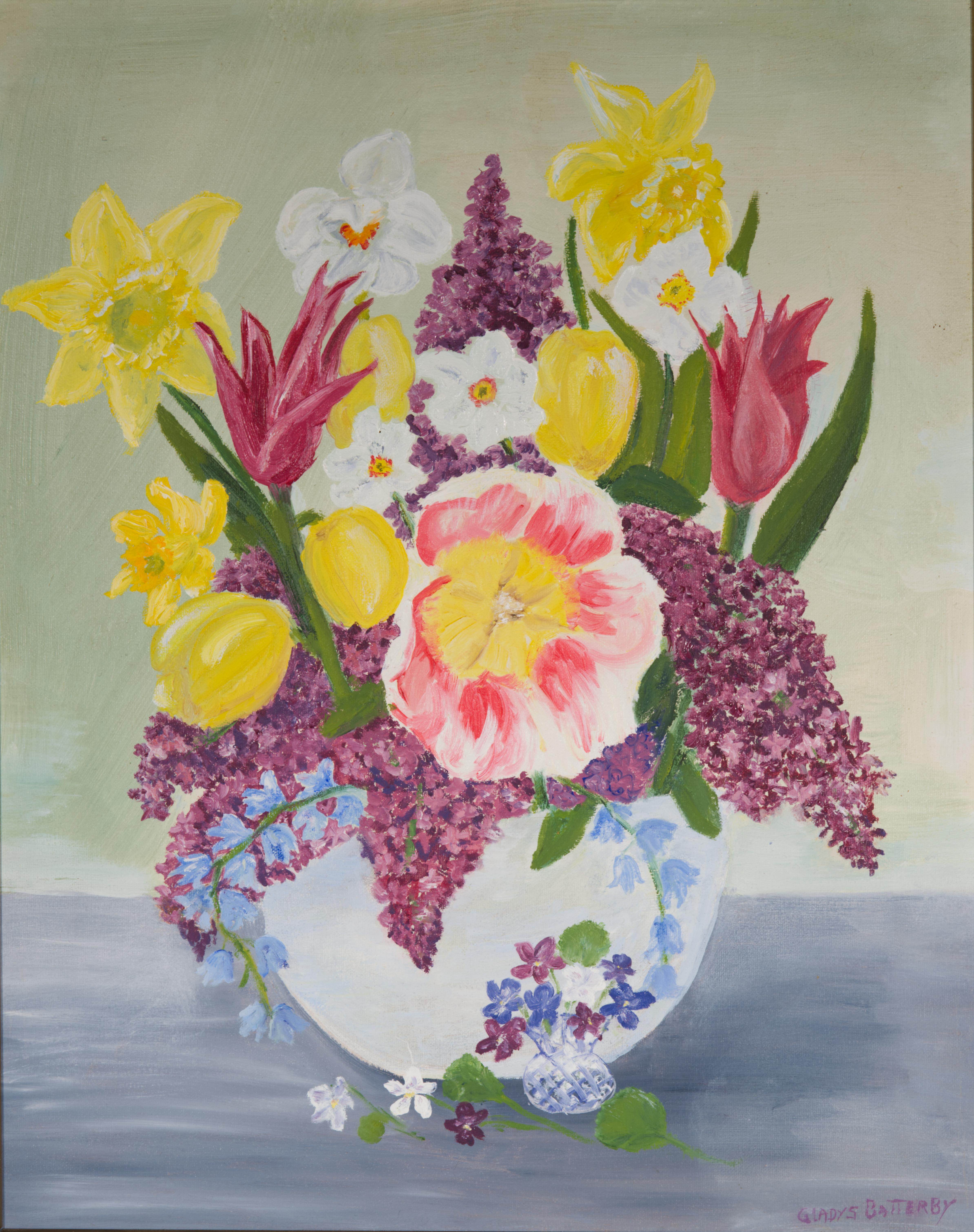 American Folk Art Painting, Still Life with Flowers, Naive Art (Volkskunst) im Angebot