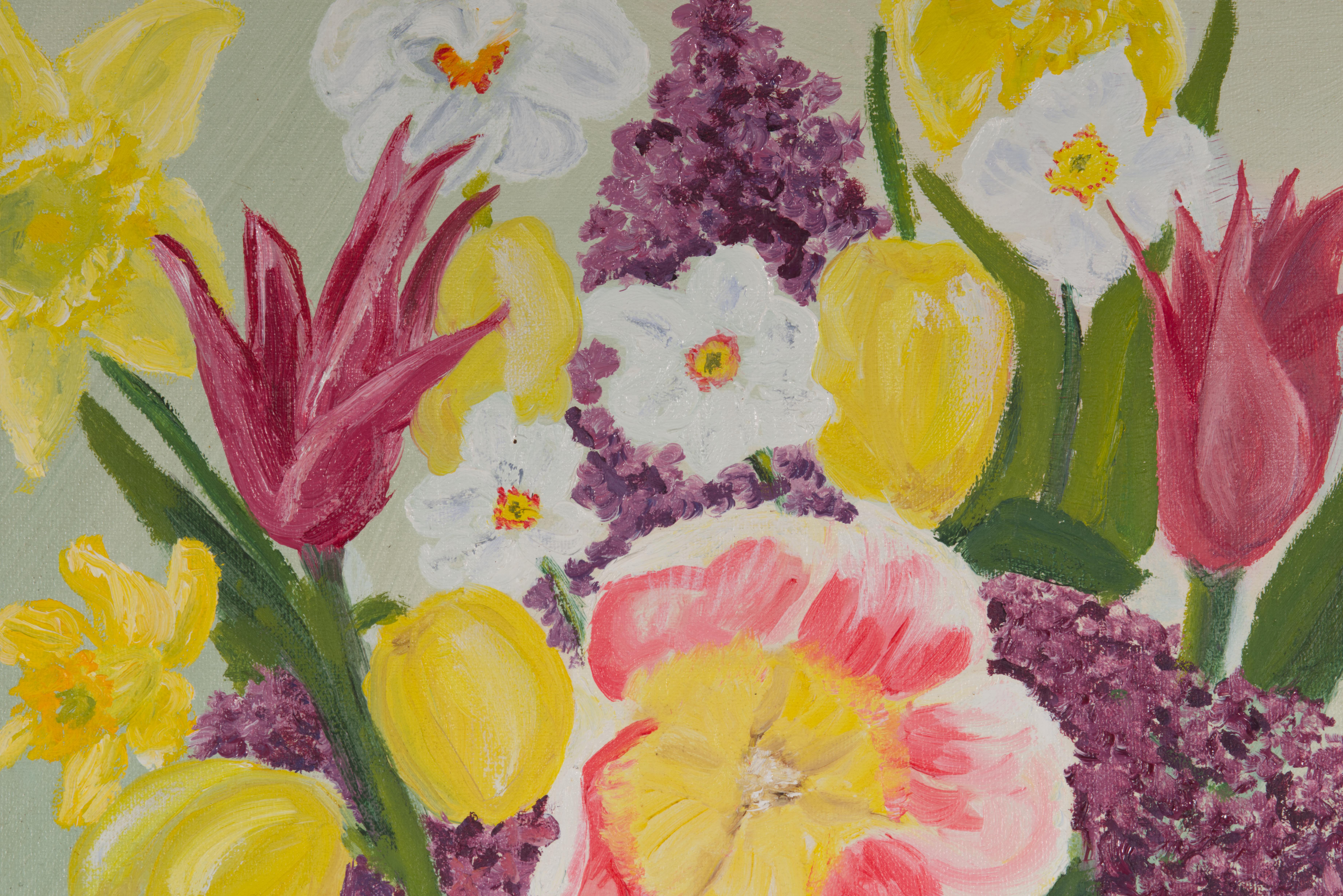 American Folk Art Painting, Still Life with Flowers, Naive Art (Handbemalt) im Angebot