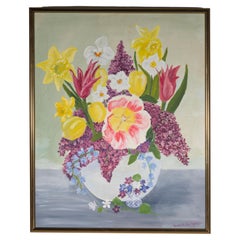 American Folk Art Painting, Still Life with Flowers, Naive Art