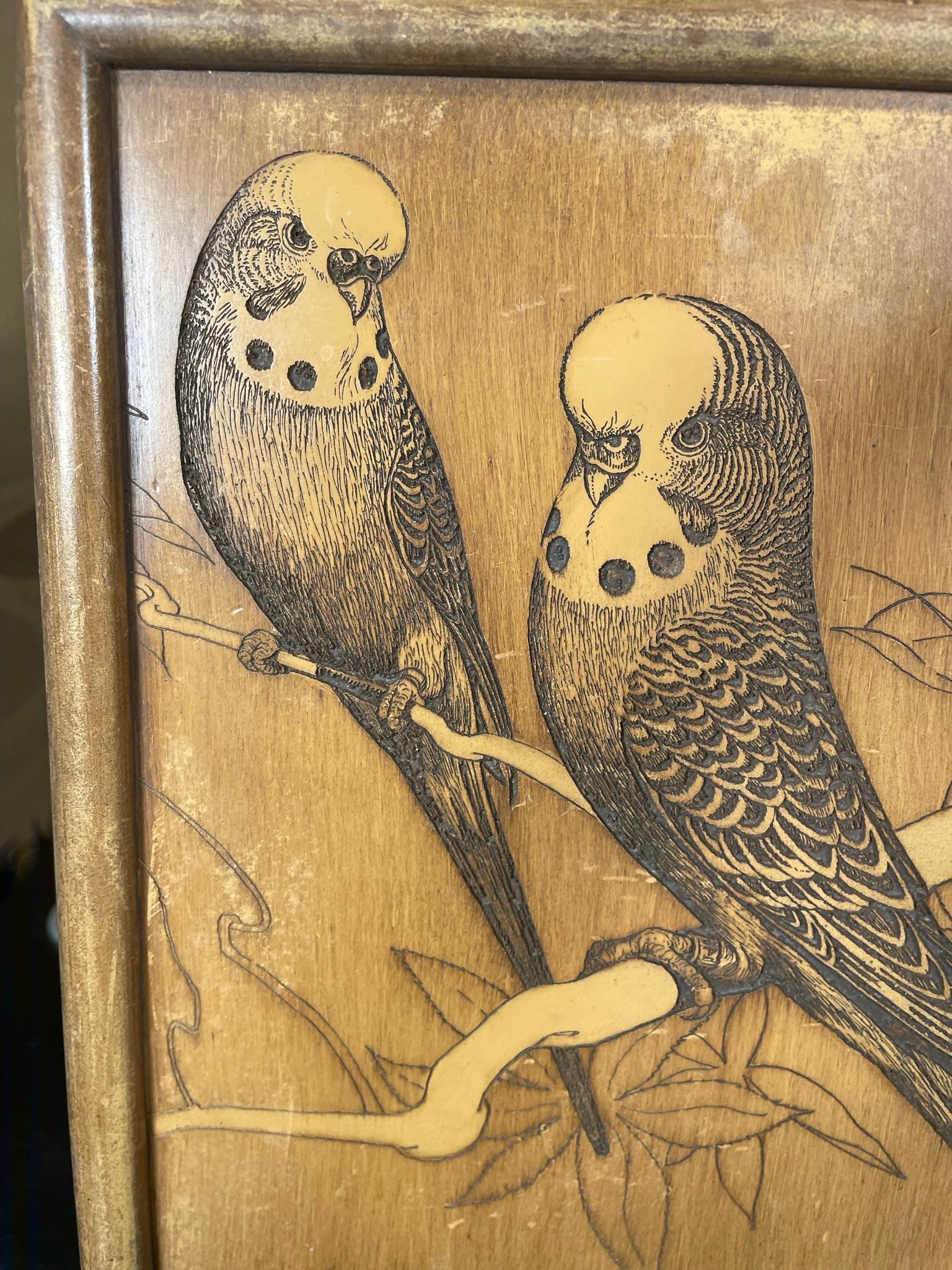 American Folk Art Pair Parakeets Signed E.H. Hart 2