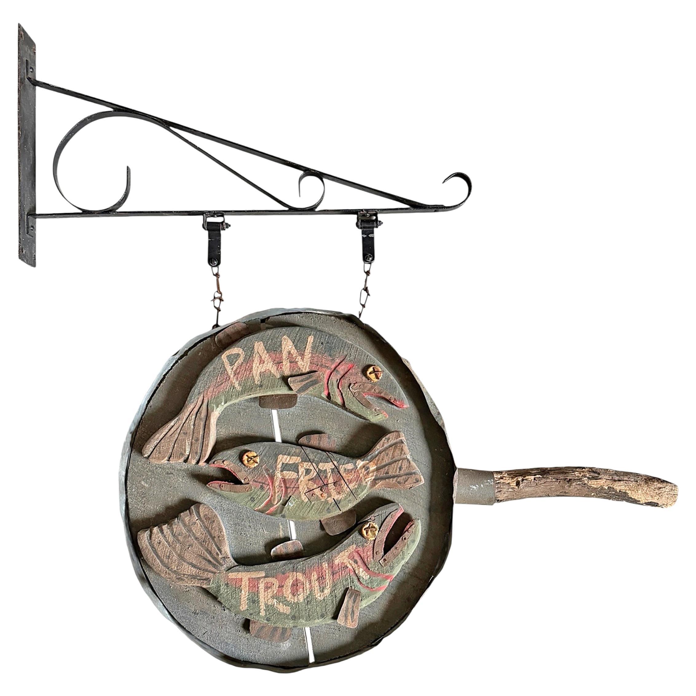 American Folk Art 'PAN FRIED TROUT' Hanging Sign