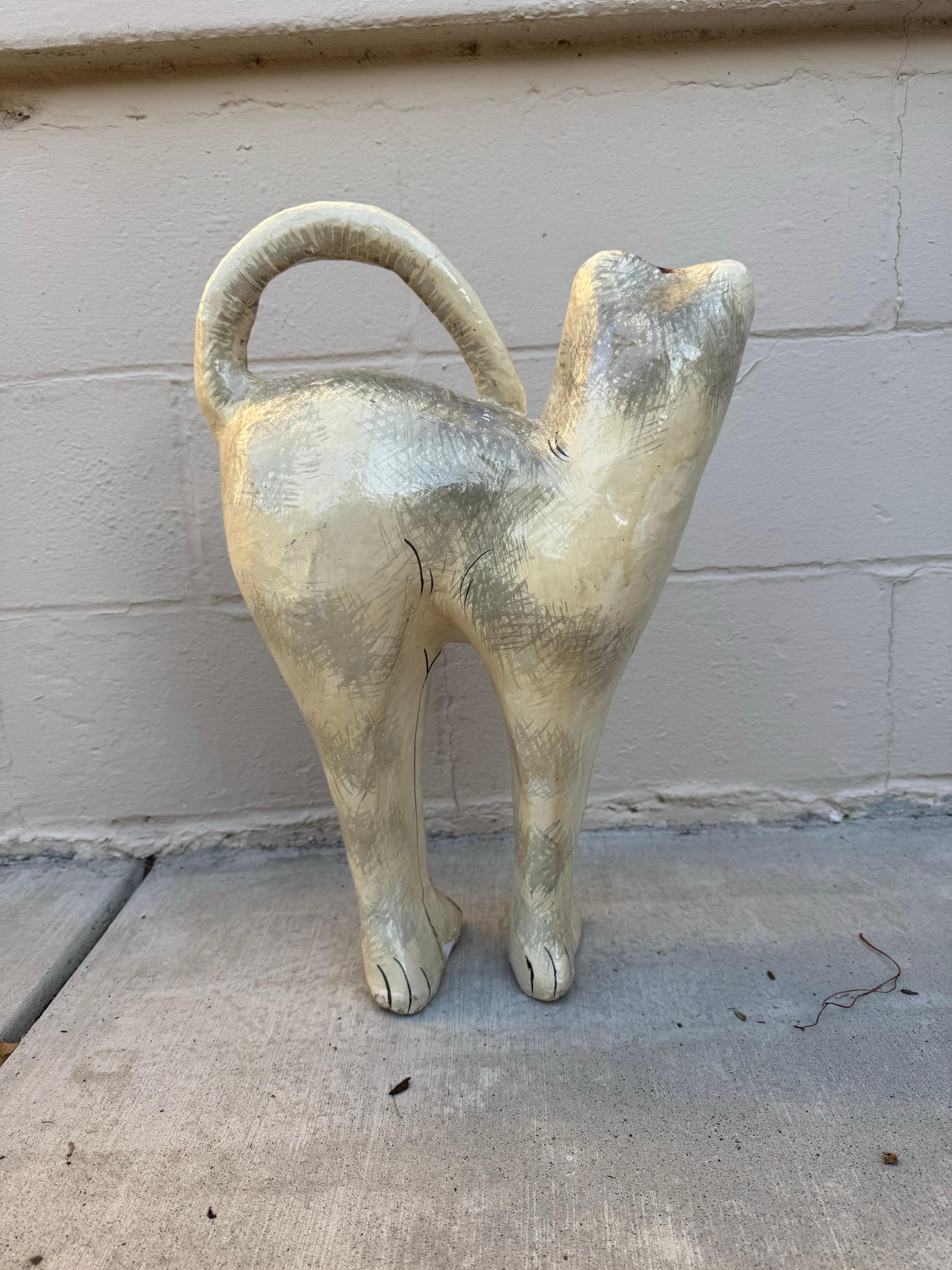 American Folk Art Paper Mâché Hand-Painted Cat Sculpture For Sale 5