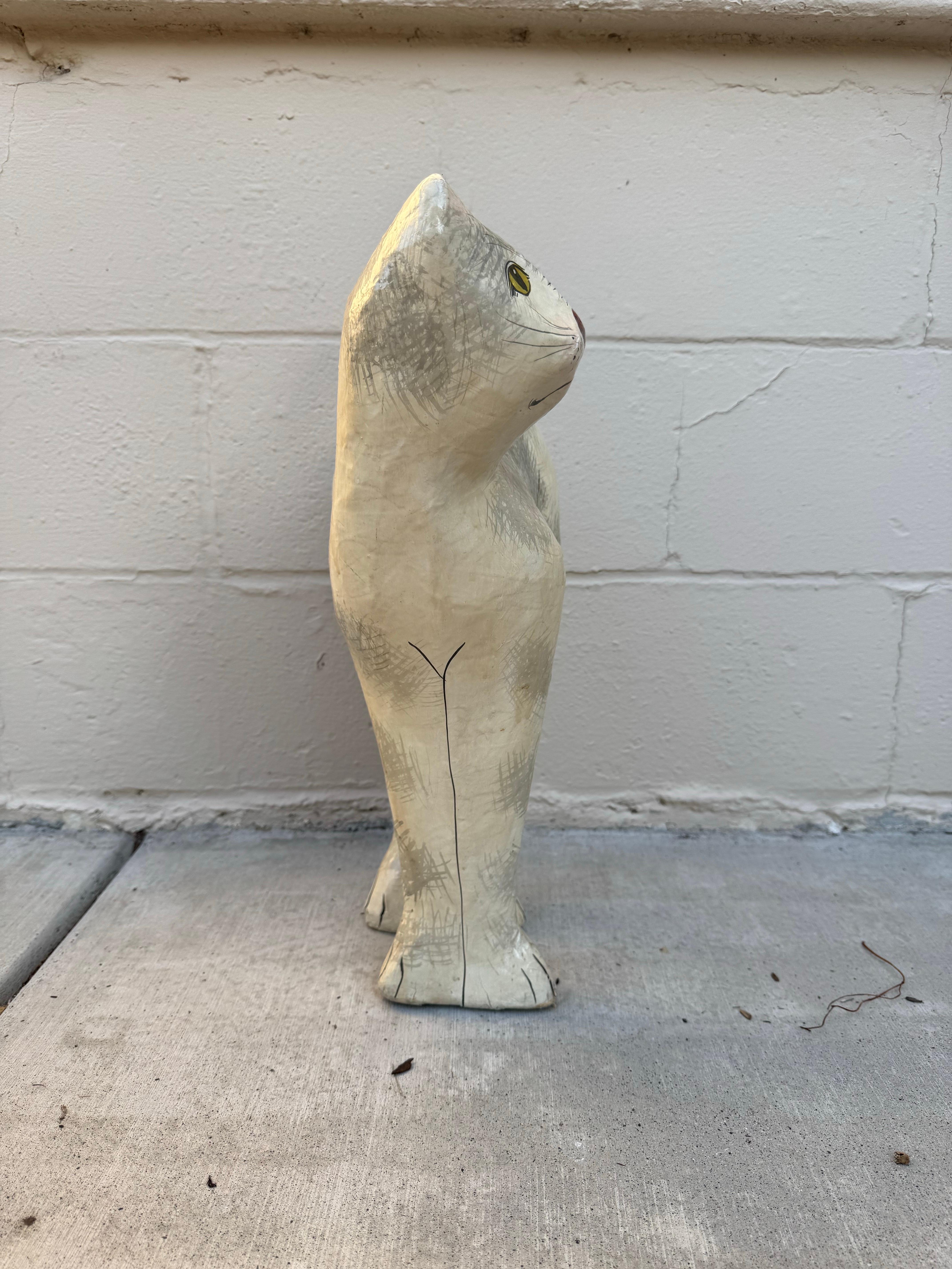 American Folk Art Paper Mâché Hand-Painted Cat Sculpture For Sale 3