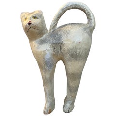 Vintage American Folk Art Paper Mâché Hand-Painted Cat Sculpture
