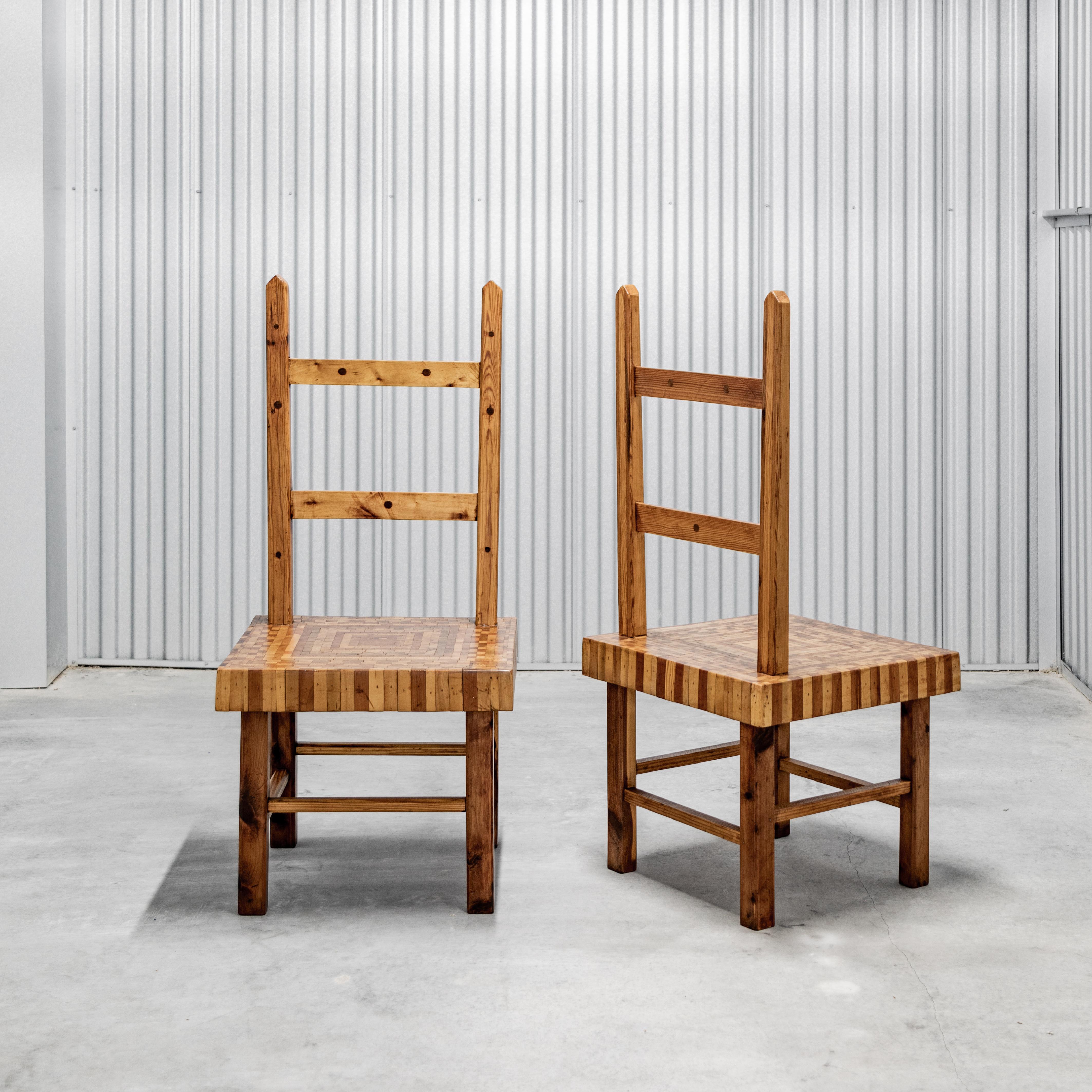 Wood American Folk Art Parquet Chairs For Sale