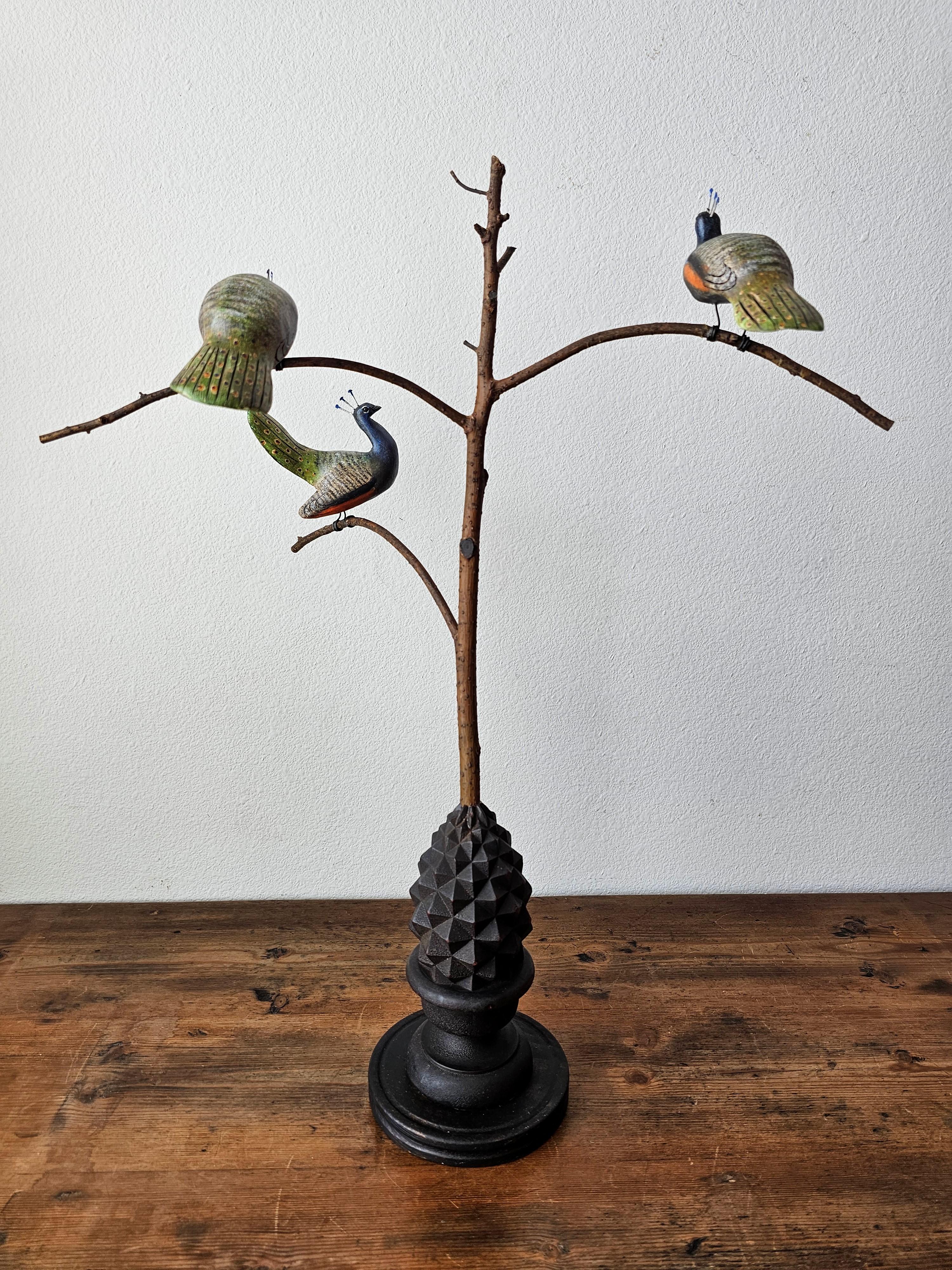 American Folk Art Peacocks in Tree Sculpture Signed by NJ decoy carver Ken Kirby 5
