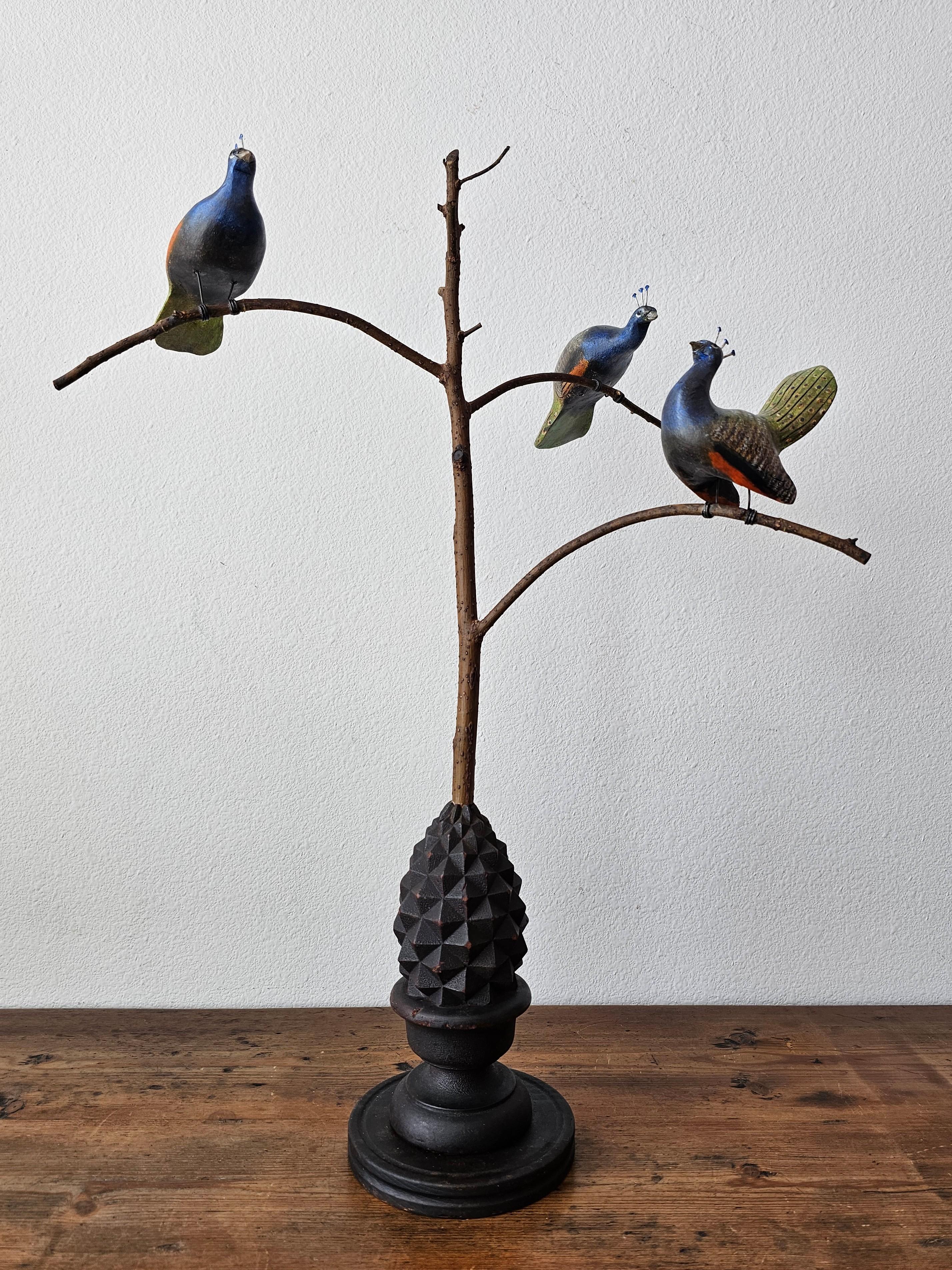 American Folk Art Peacocks in Tree Sculpture Signed by NJ decoy carver Ken Kirby 6
