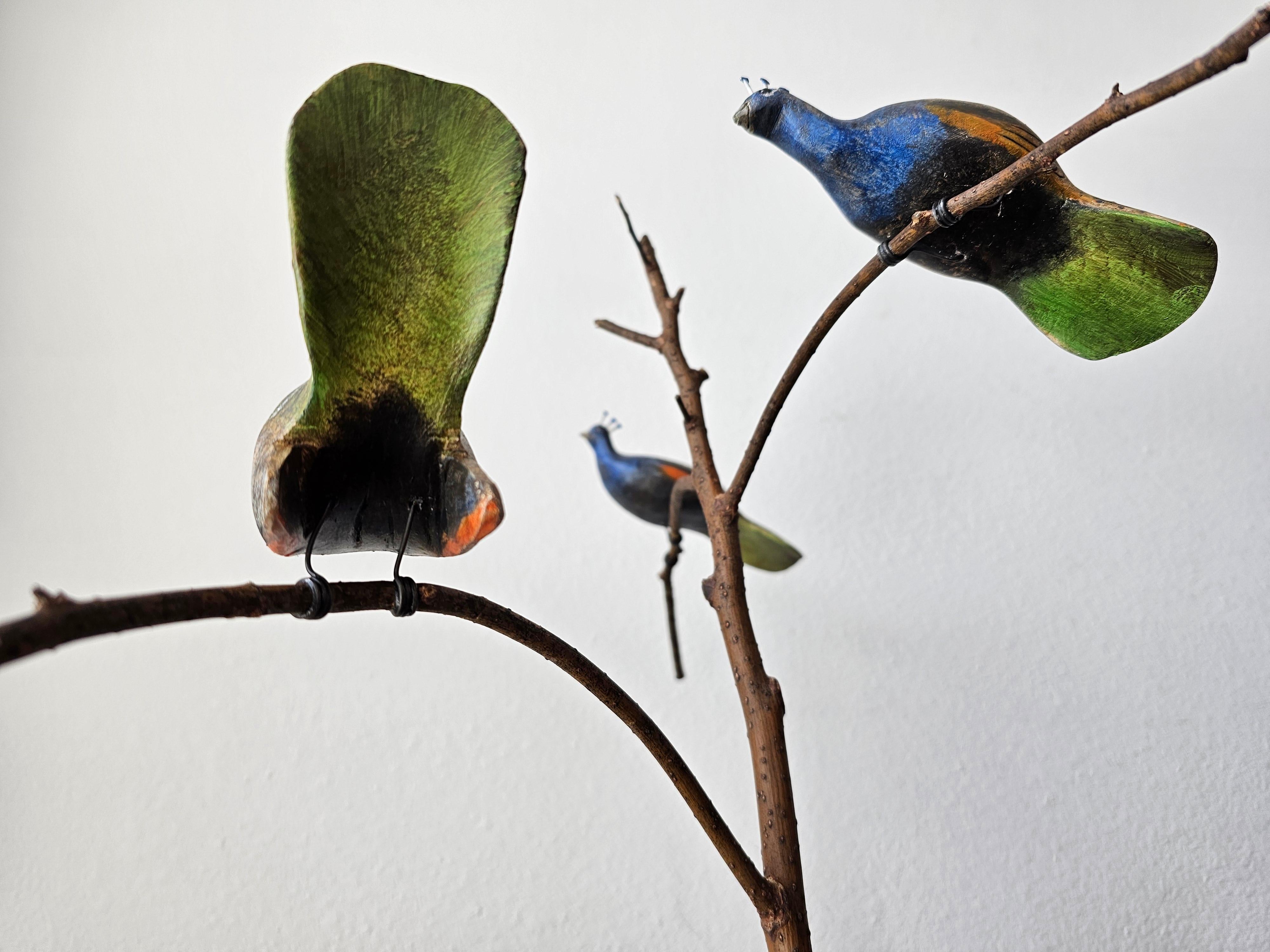 American Folk Art Peacocks in Tree Sculpture Signed by NJ decoy carver Ken Kirby 8