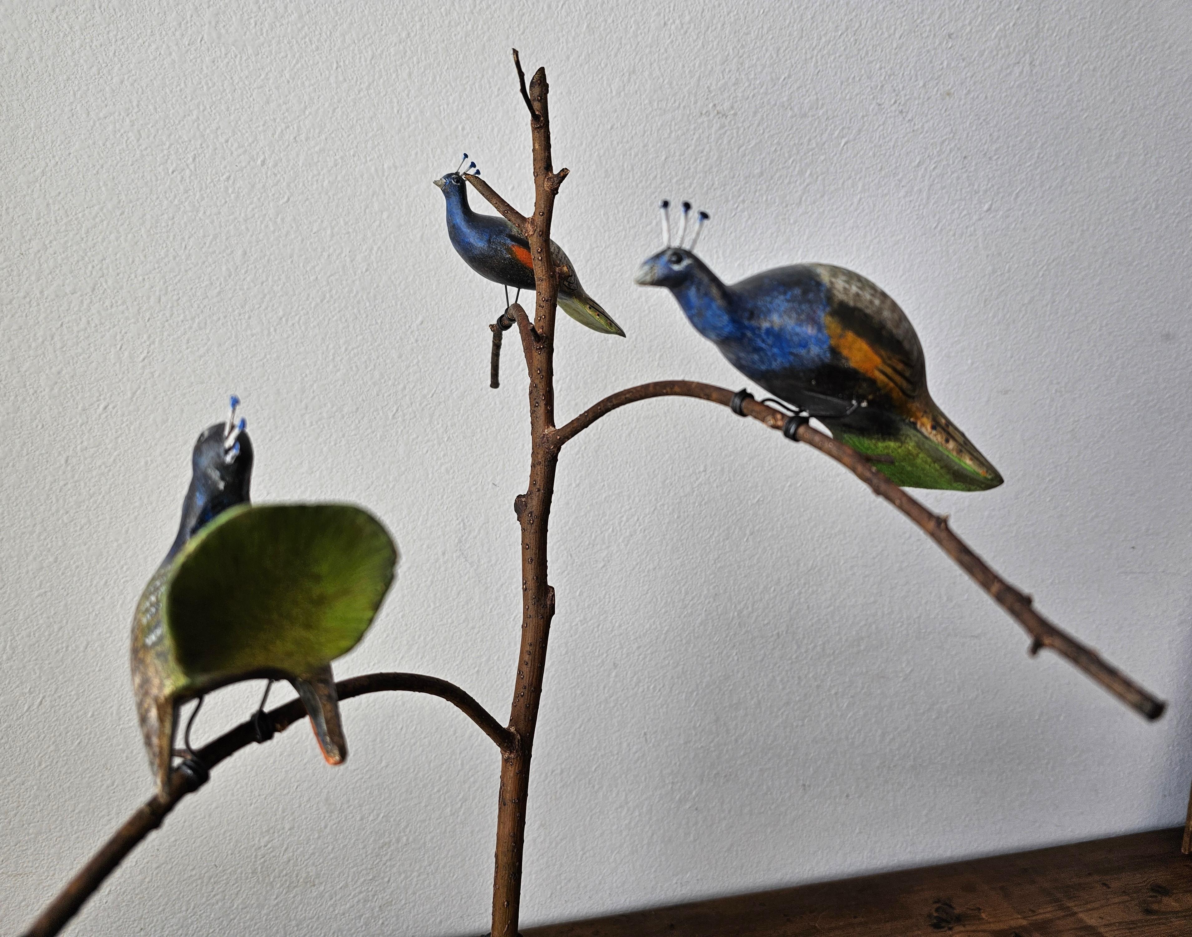 American Folk Art Peacocks in Tree Sculpture Signed by NJ decoy carver Ken Kirby 9