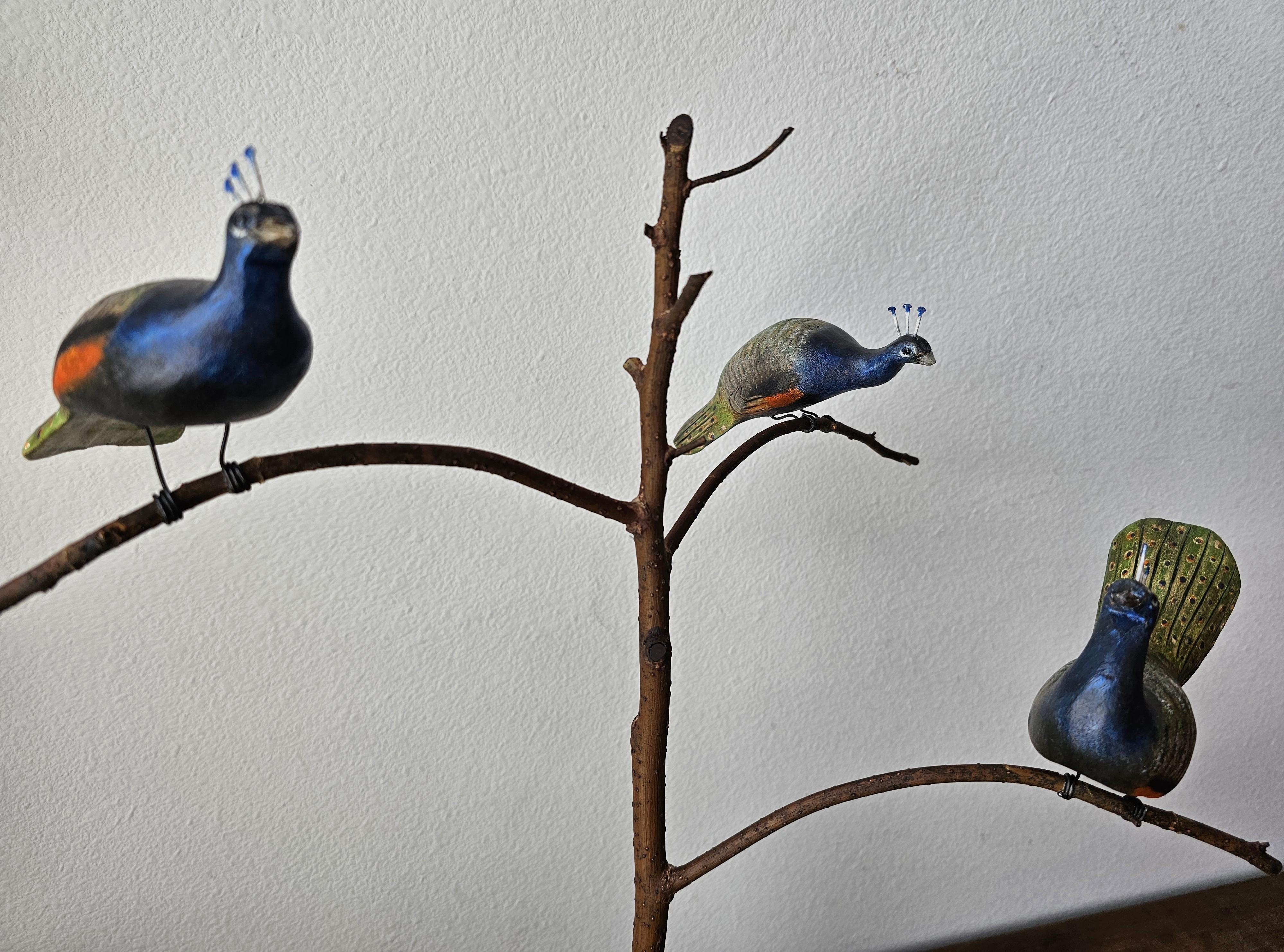 American Folk Art Peacocks in Tree Sculpture Signed by NJ decoy carver Ken Kirby 10