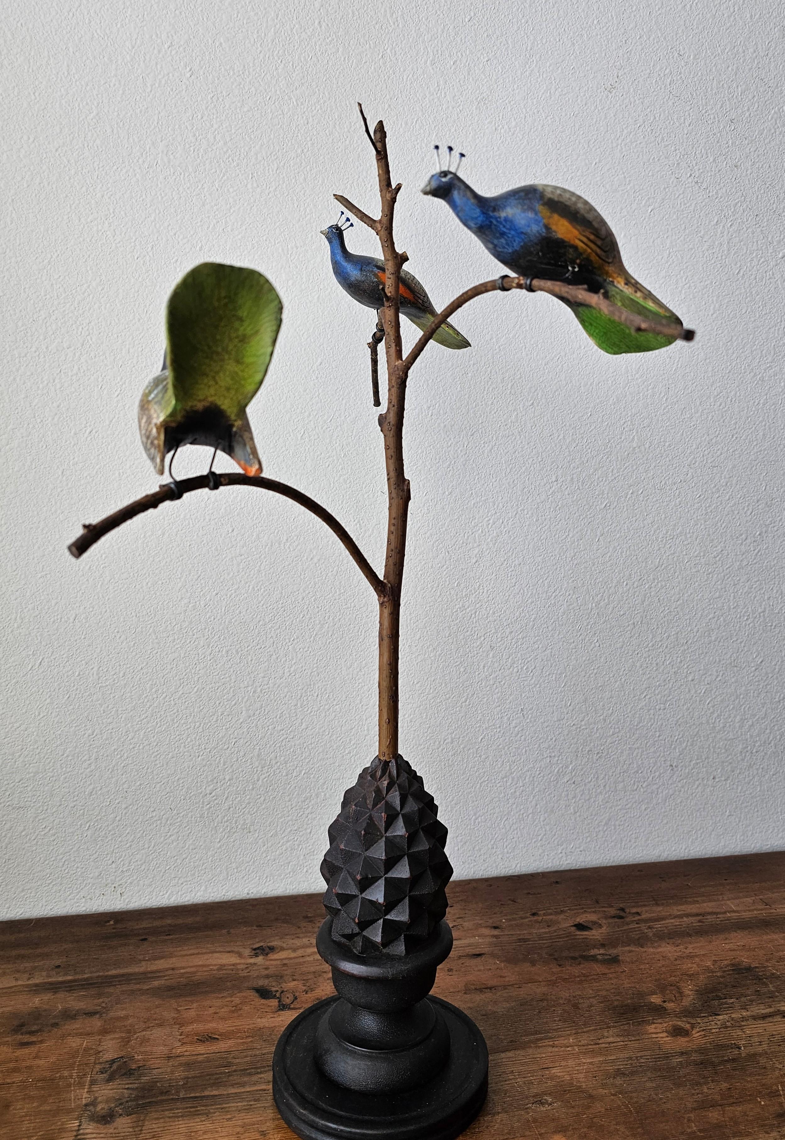 American Folk Art Peacocks in Tree Sculpture Signed by NJ decoy carver Ken Kirby 11
