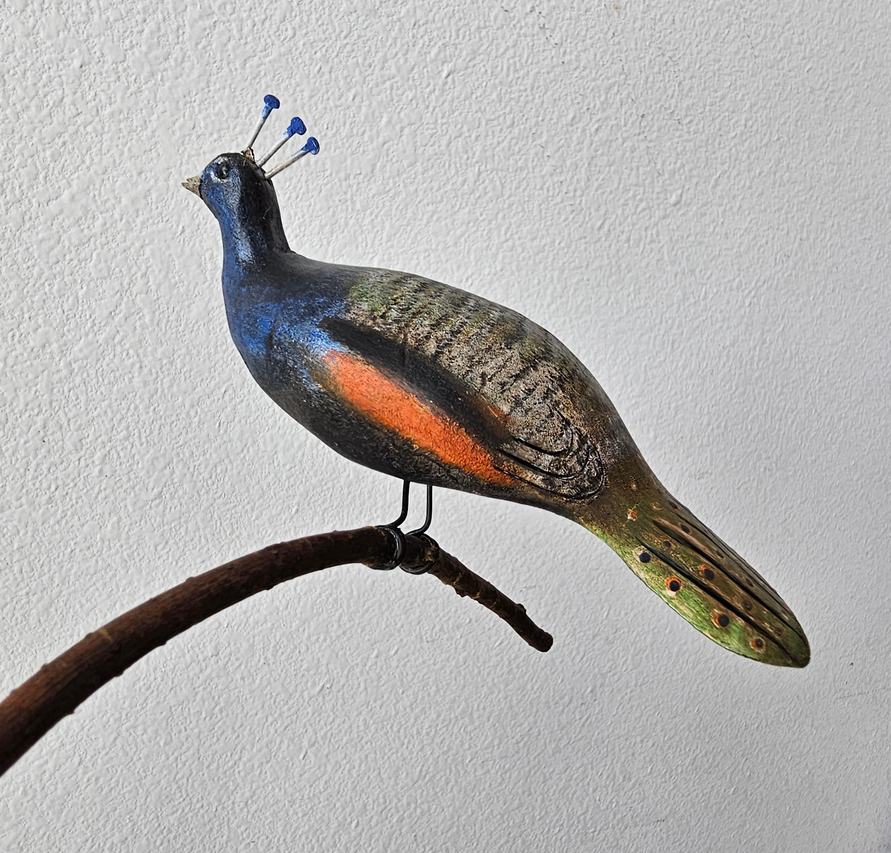 20th Century American Folk Art Peacocks in Tree Sculpture Signed by NJ decoy carver Ken Kirby