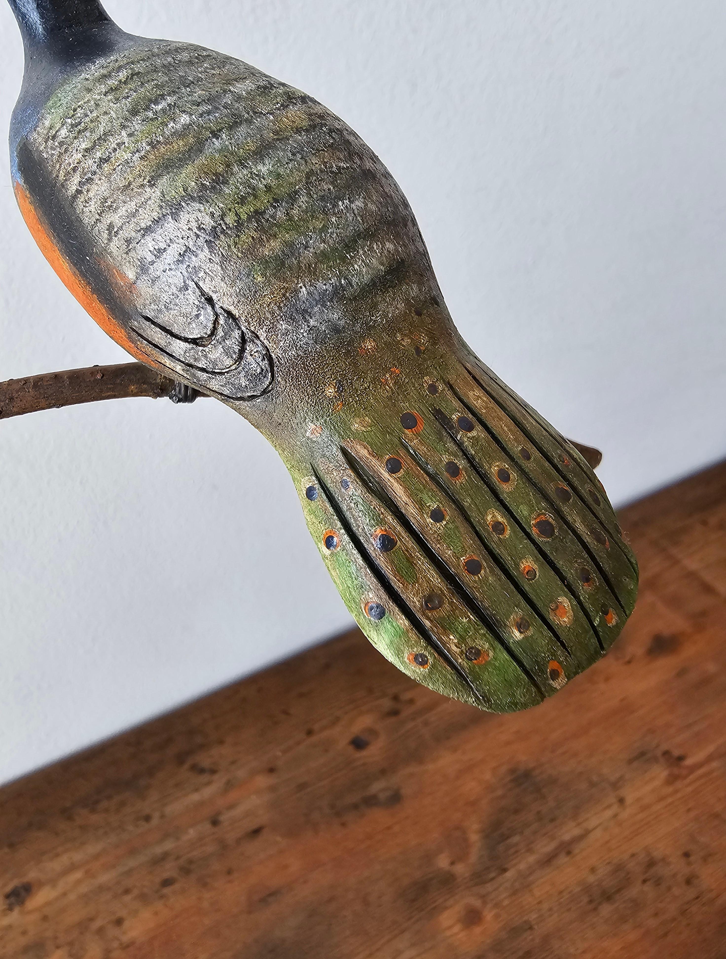 Twig American Folk Art Peacocks in Tree Sculpture Signed by NJ decoy carver Ken Kirby