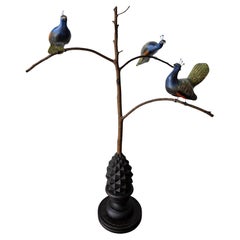 Vintage American Folk Art Peacocks in Tree Sculpture Signed by NJ decoy carver Ken Kirby