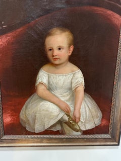 American Folk Art Portrait of a Young Child Holding a Slipper, c. 1830–1850
