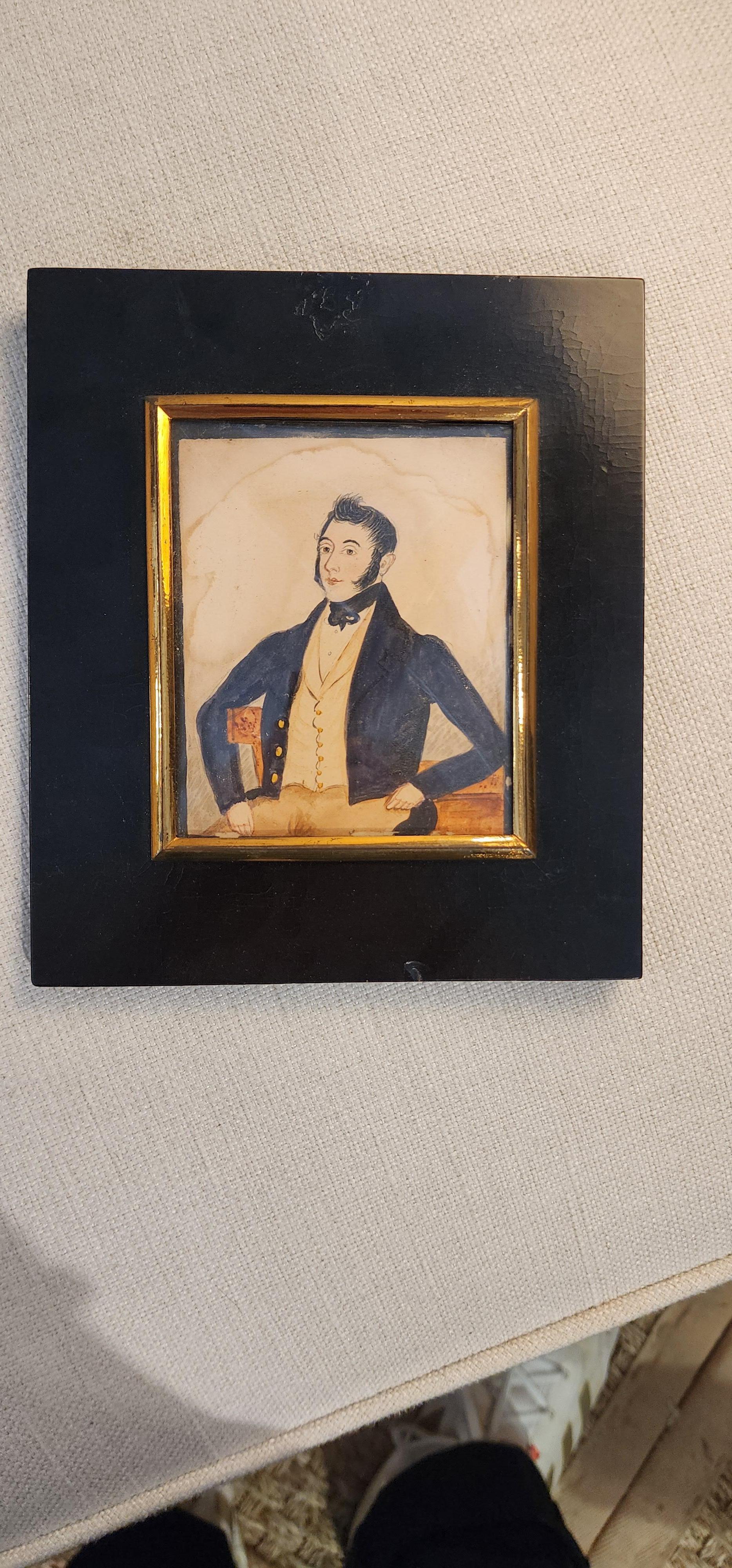 Americano Miniatura americana di arte popolare Ritratto di giovane gentiluomo in vendita