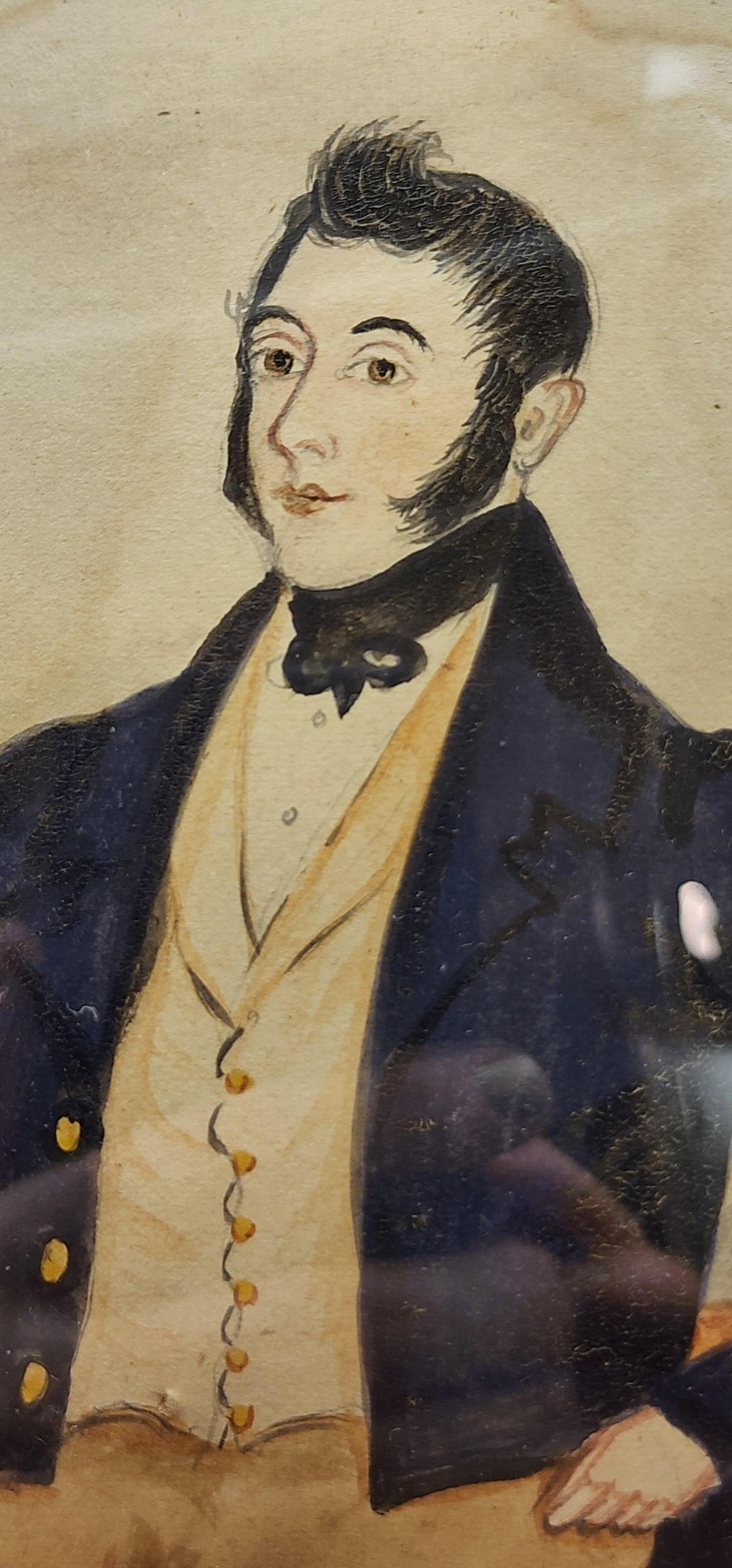 Fatto a mano Miniatura americana di arte popolare Ritratto di giovane gentiluomo in vendita