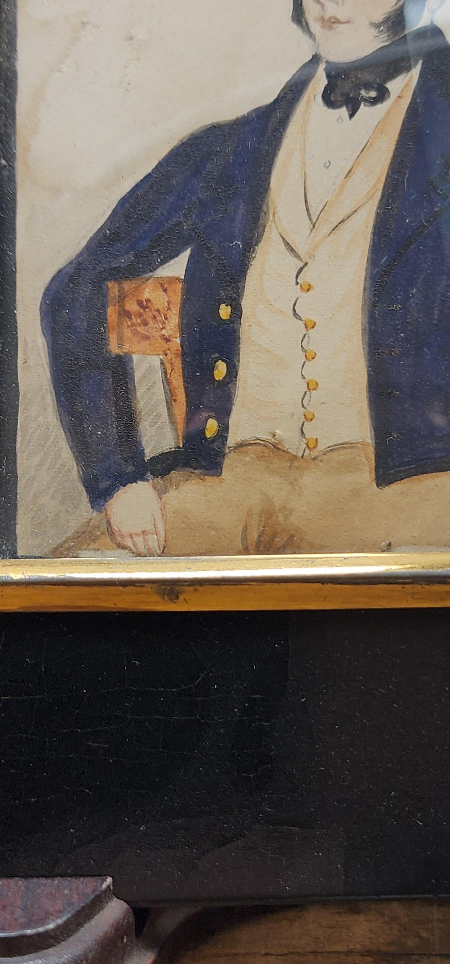 XIX secolo Miniatura americana di arte popolare Ritratto di giovane gentiluomo in vendita