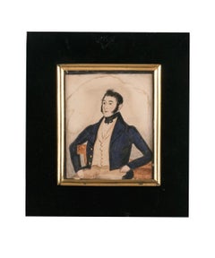 Antique American Folk Art Portrait Of a Young Gentleman 