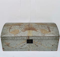 American Folk Art Powder Blue Painted Domed Chest, Circa 1820