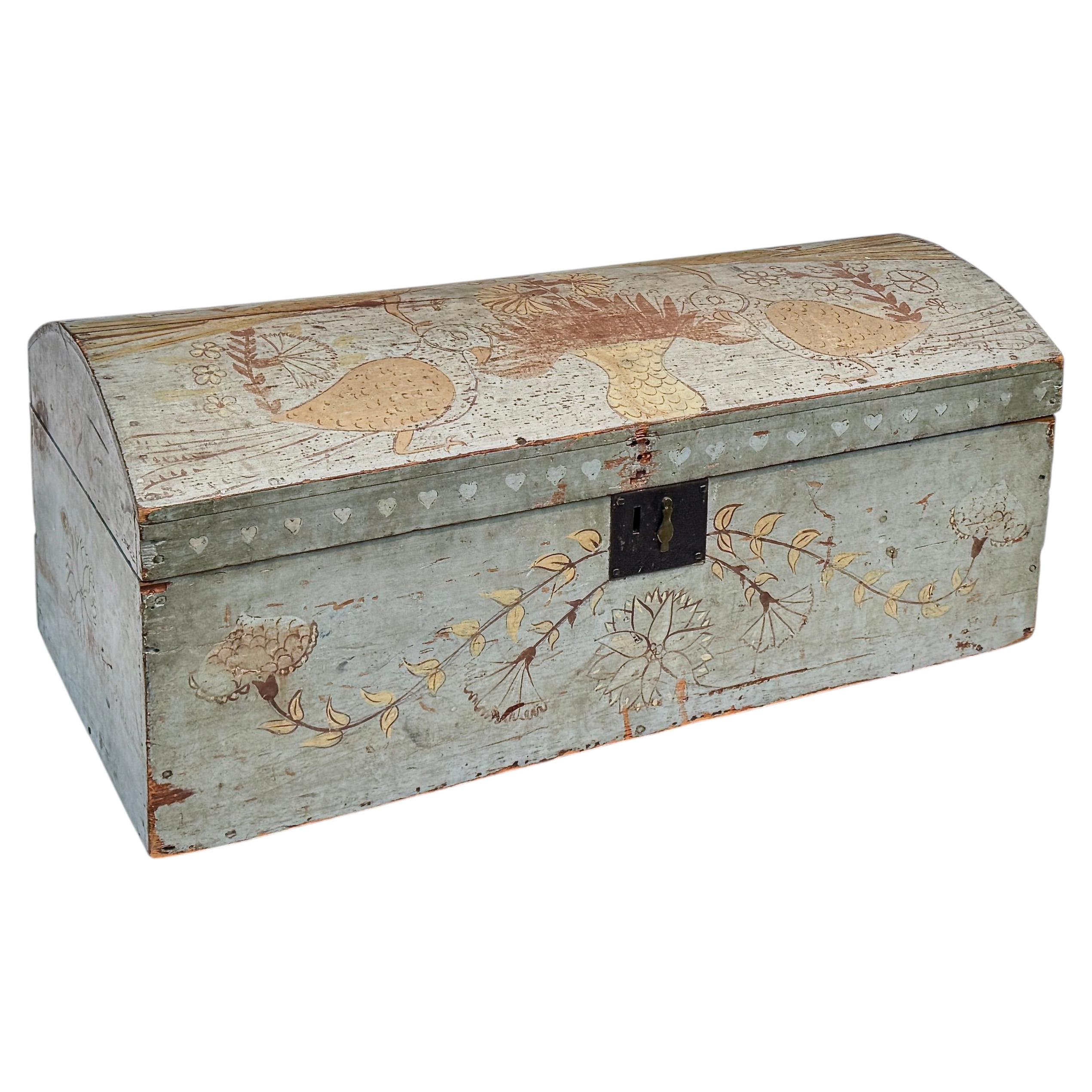 American Folk Art Powder Blue Painted Domed Chest, Circa 1820