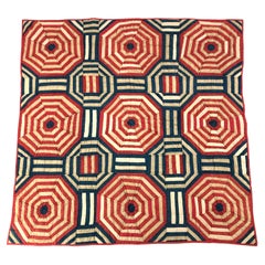 American Folk Art Red White and Blue Geometric Crib Quilt Wall Hanging, c. 1876